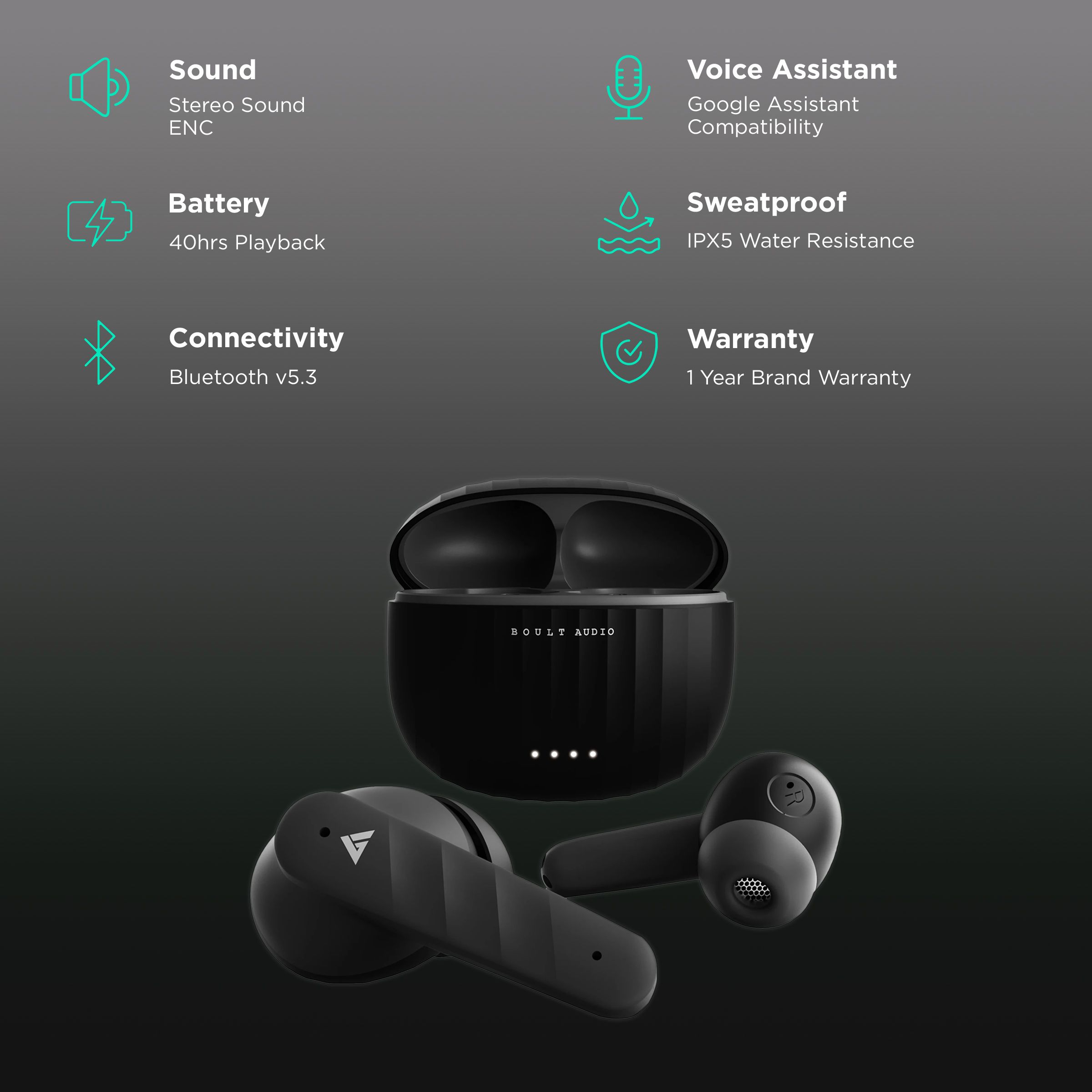 GOBOULT Airbass X45 TWS Earbuds with Environmental Noise Cancellation (IPX5 Water Resistant, 40 Hours Playtime, Black) GOBOULT Airbass X45 TWS Earbuds with Environmental Noise Cancellation (IPX5 Water Resistant, 40 Hours Playtime, Black)_2