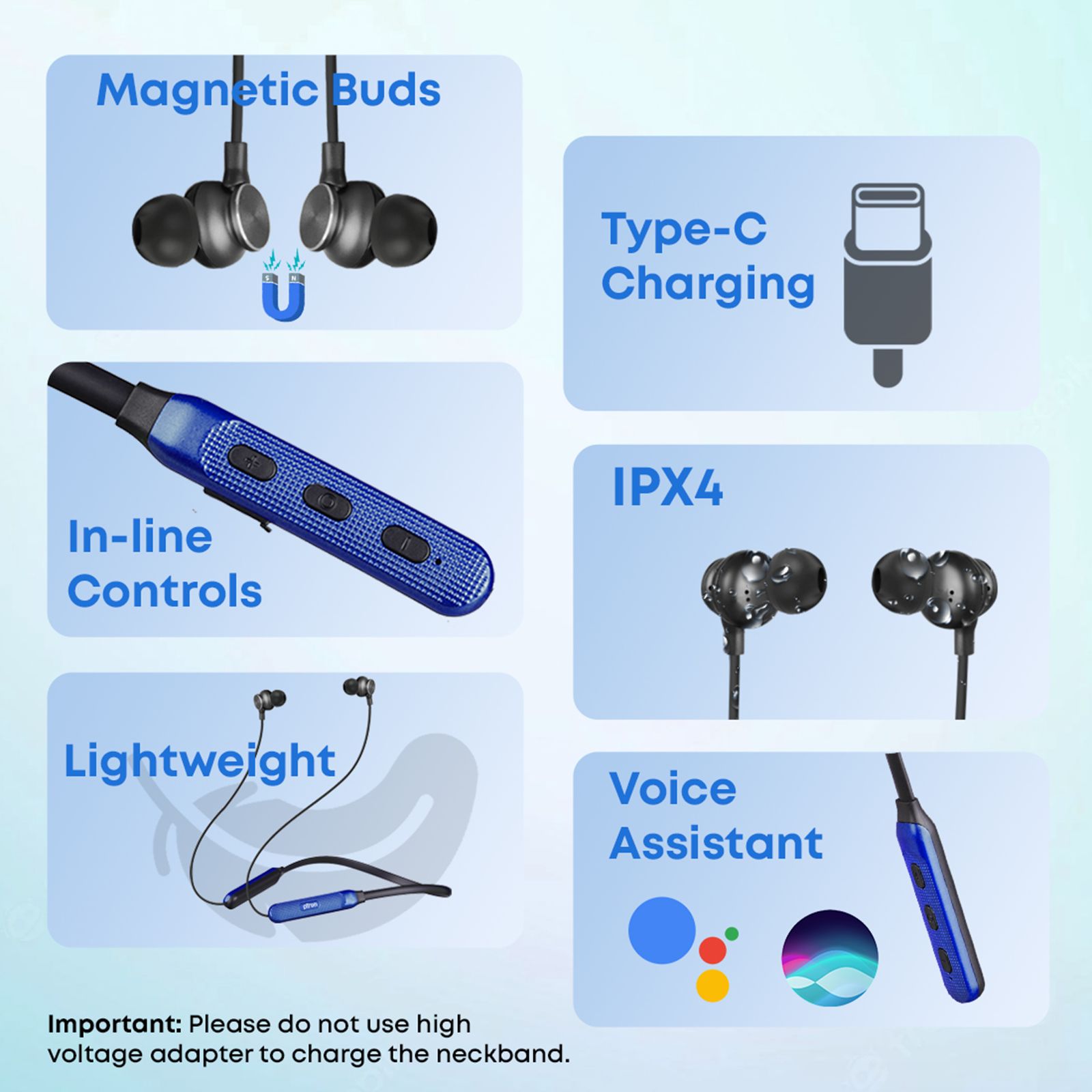 pTron InTunes Classic Neckband with Passive Noise Cancellation (IPX4 Water Resistant, 13mm Drivers, Black|Blue) pTron InTunes Classic Neckband with Passive Noise Cancellation (IPX4 Water Resistant, 13mm Drivers, Black|Blue)_3