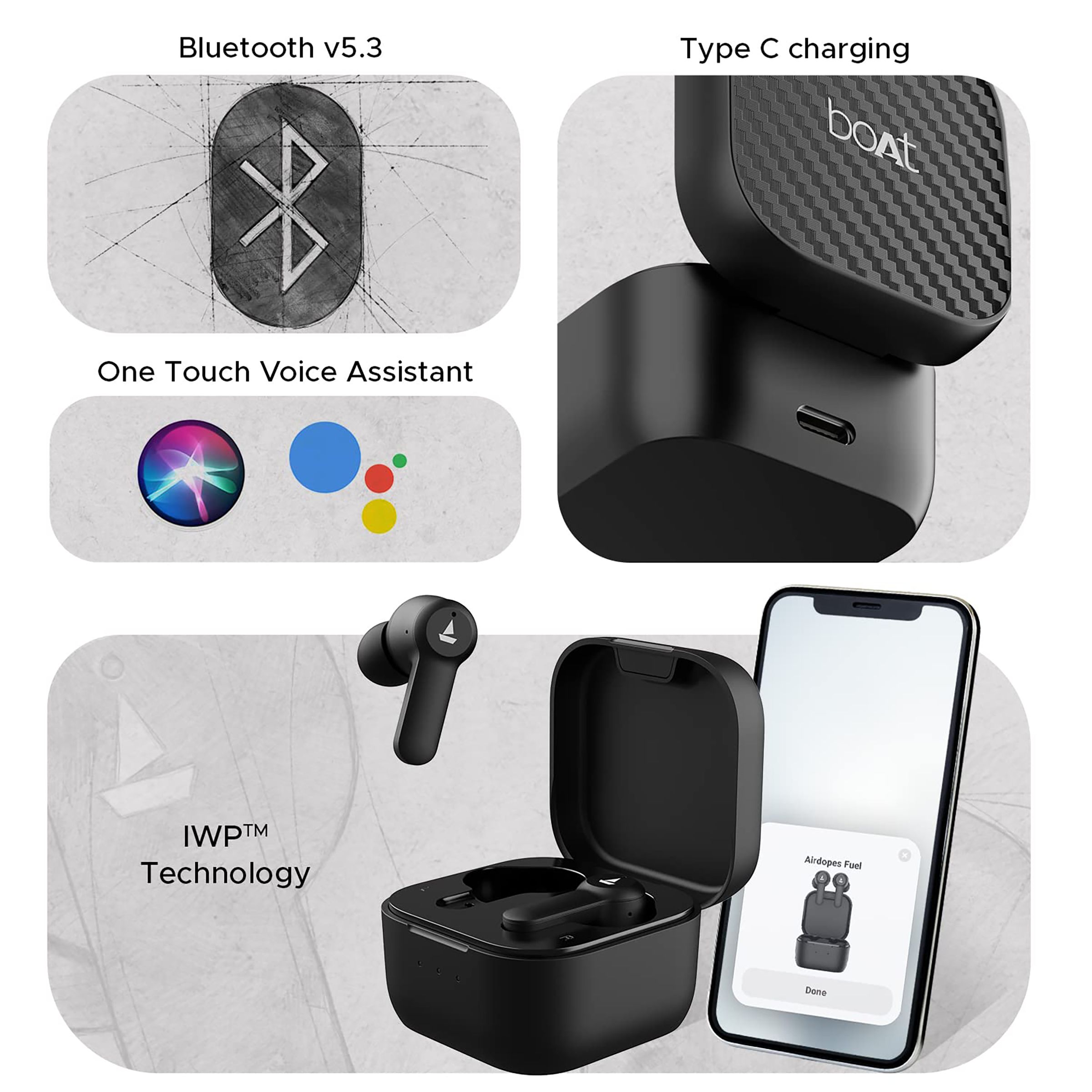 boAt Airdopes Fuel TWS Earbuds with Environmental Noise Cancellation (IPX4 Splash & Sweat Resistant, ASAP Charge, Classic Black) boAt Airdopes Fuel TWS Earbuds with Environmental Noise Cancellation (IPX4 Splash & Sweat Resistant, ASAP Charge, Classic Black)_6