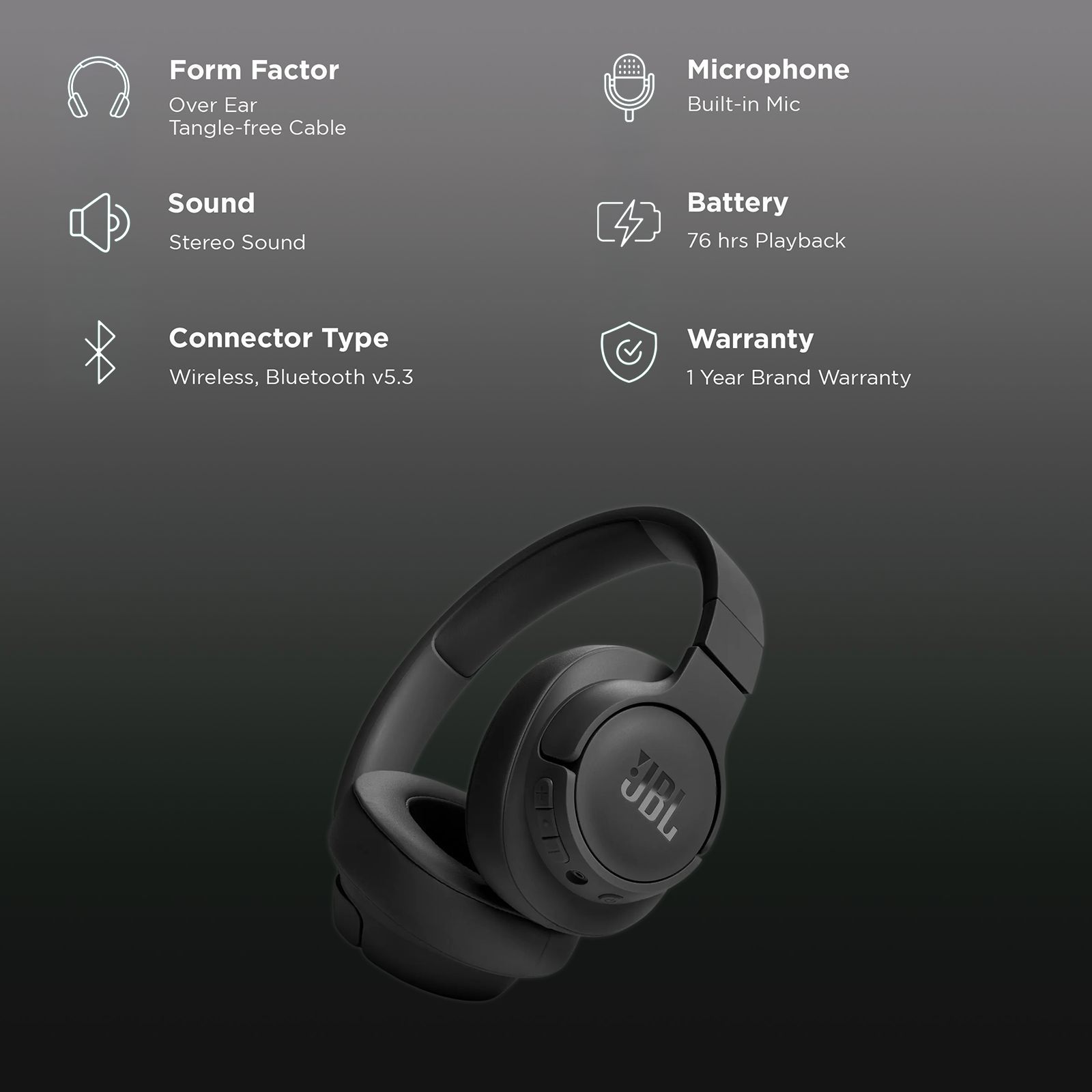 JBL Tune 720BT Bluetooth Headphone with Mic (Upto 76 Hours Playback, Over Ear, Black) JBL Tune 720BT Bluetooth Headphone with Mic (Upto 76 Hours Playback, Over Ear, Black)_2