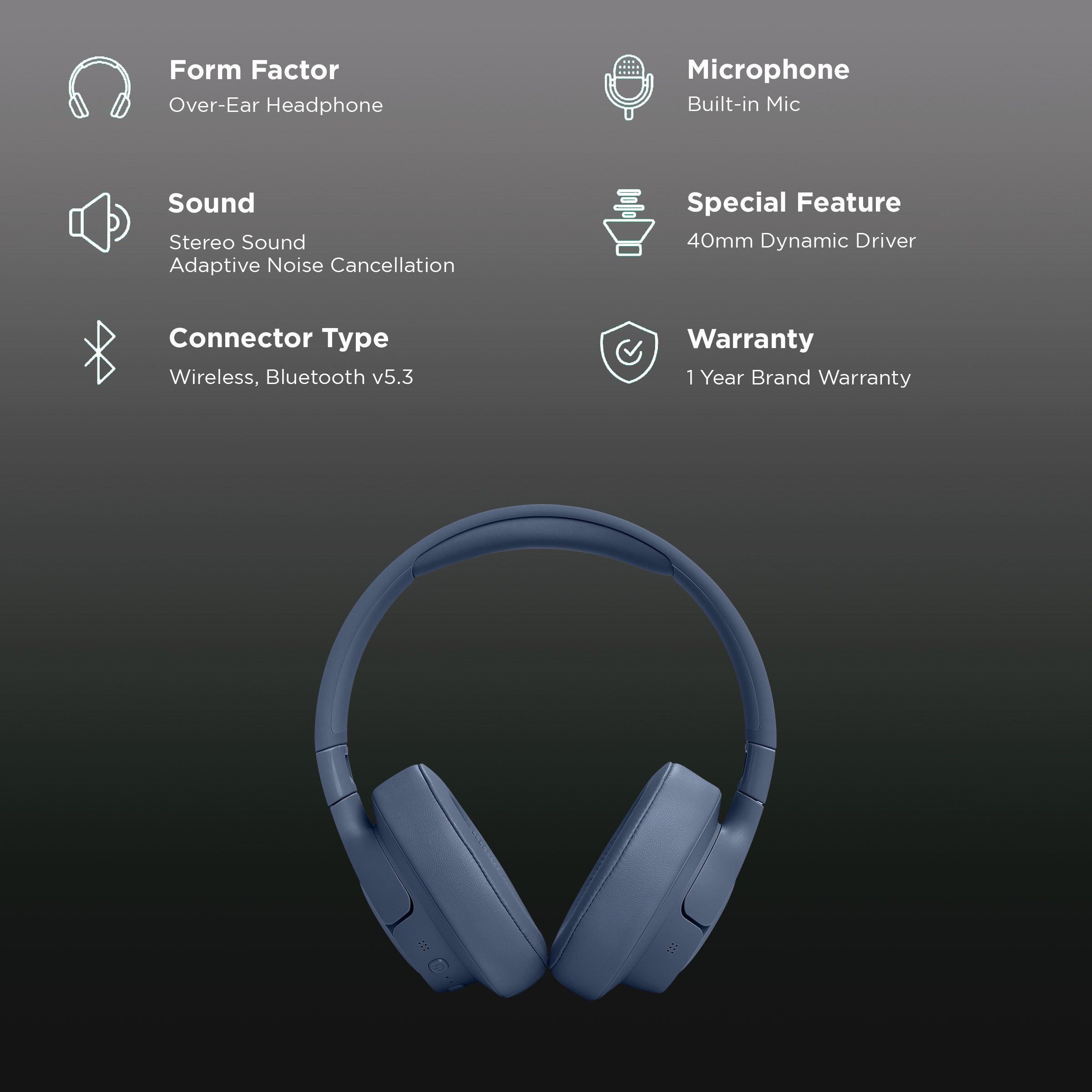 JBL Tune 770NC Bluetooth Headphone with Adaptive Noise Cancellation (Pure Bass Sound, Over Ear, Blue) JBL Tune 770NC Bluetooth Headphone with Adaptive Noise Cancellation (Pure Bass Sound, Over Ear, Blue)_2
