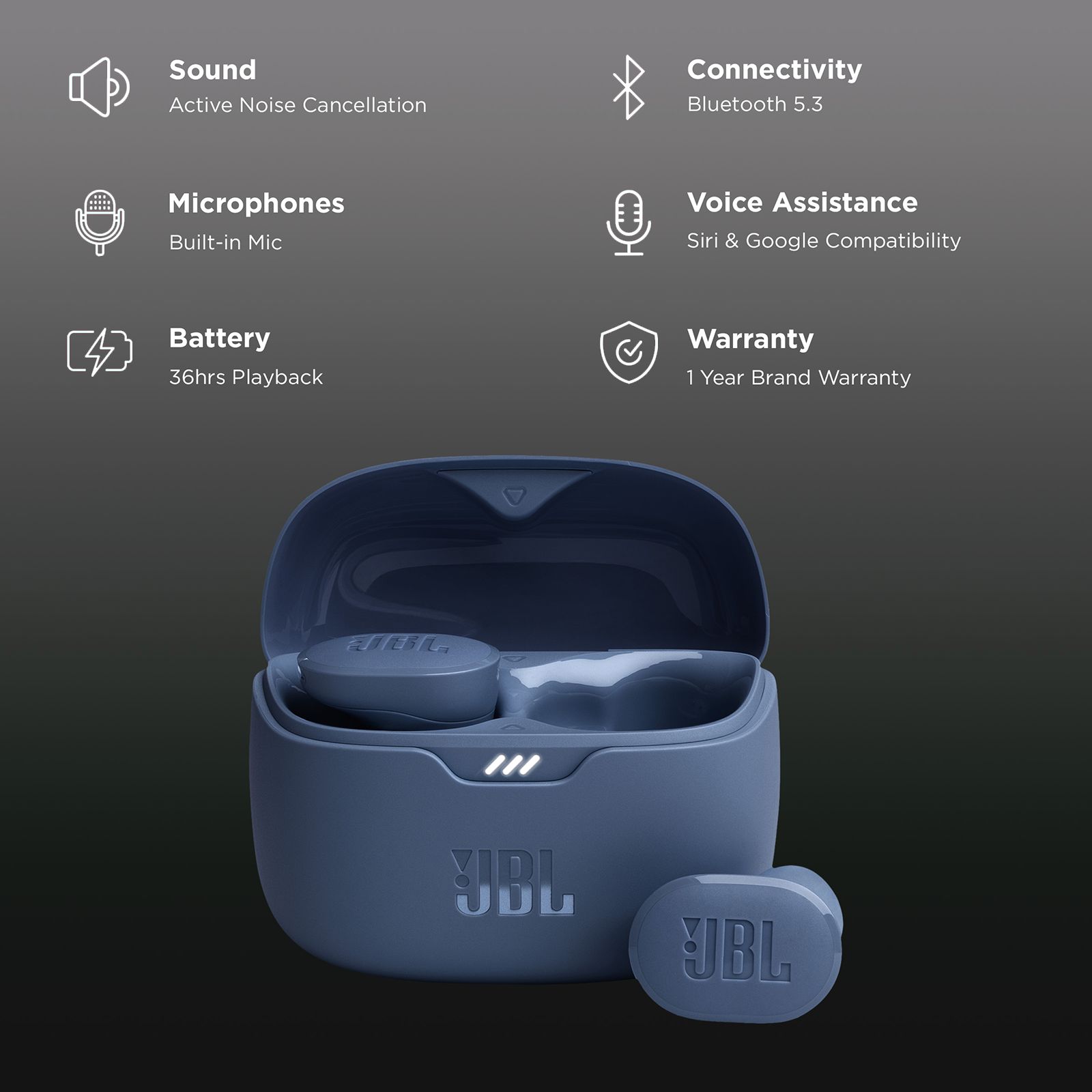 JBL Tune Buds JBLTBUDSBLU TWS Earbuds with Active Noise Cancellation (IP54 Water Resistance, Pure Bass Sound, Blue) JBL Tune Buds JBLTBUDSBLU TWS Earbuds with Active Noise Cancellation (IP54 Water Resistance, Pure Bass Sound, Blue)_2