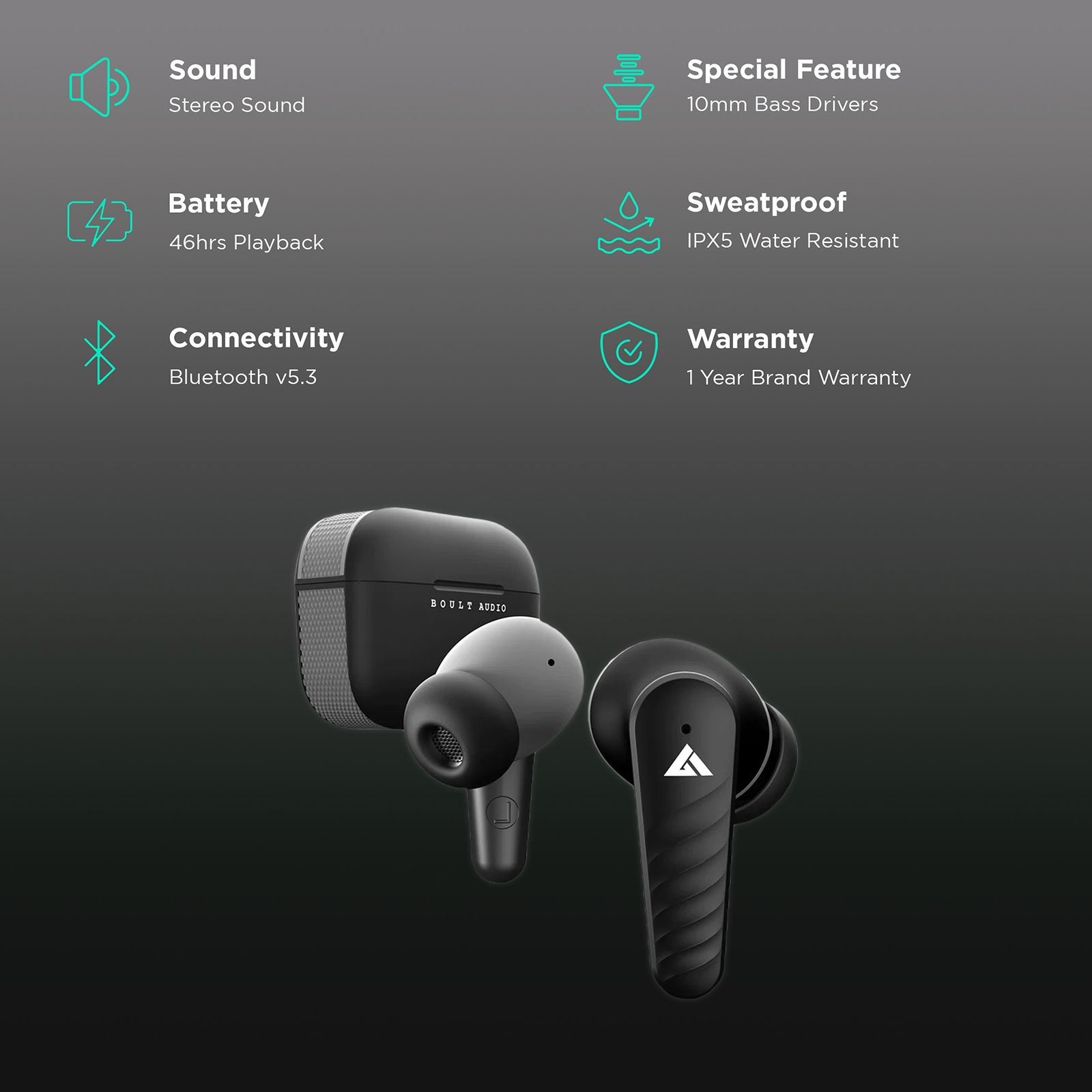 GOBOULT Rito TWS Earbuds with Environmental Noise Cancellation (IPX5 Water Resistant, Fast Charging, Black) GOBOULT Rito TWS Earbuds with Environmental Noise Cancellation (IPX5 Water Resistant, Fast Charging, Black)_2