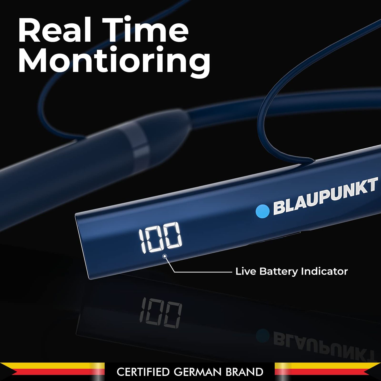 Blaupunkt BE100 Neckband with Noise Isolation (Sweat Resistant, Bass Demon Technology, Blue) Blaupunkt BE100 Neckband with Noise Isolation (Sweat Resistant, Bass Demon Technology, Blue)_3