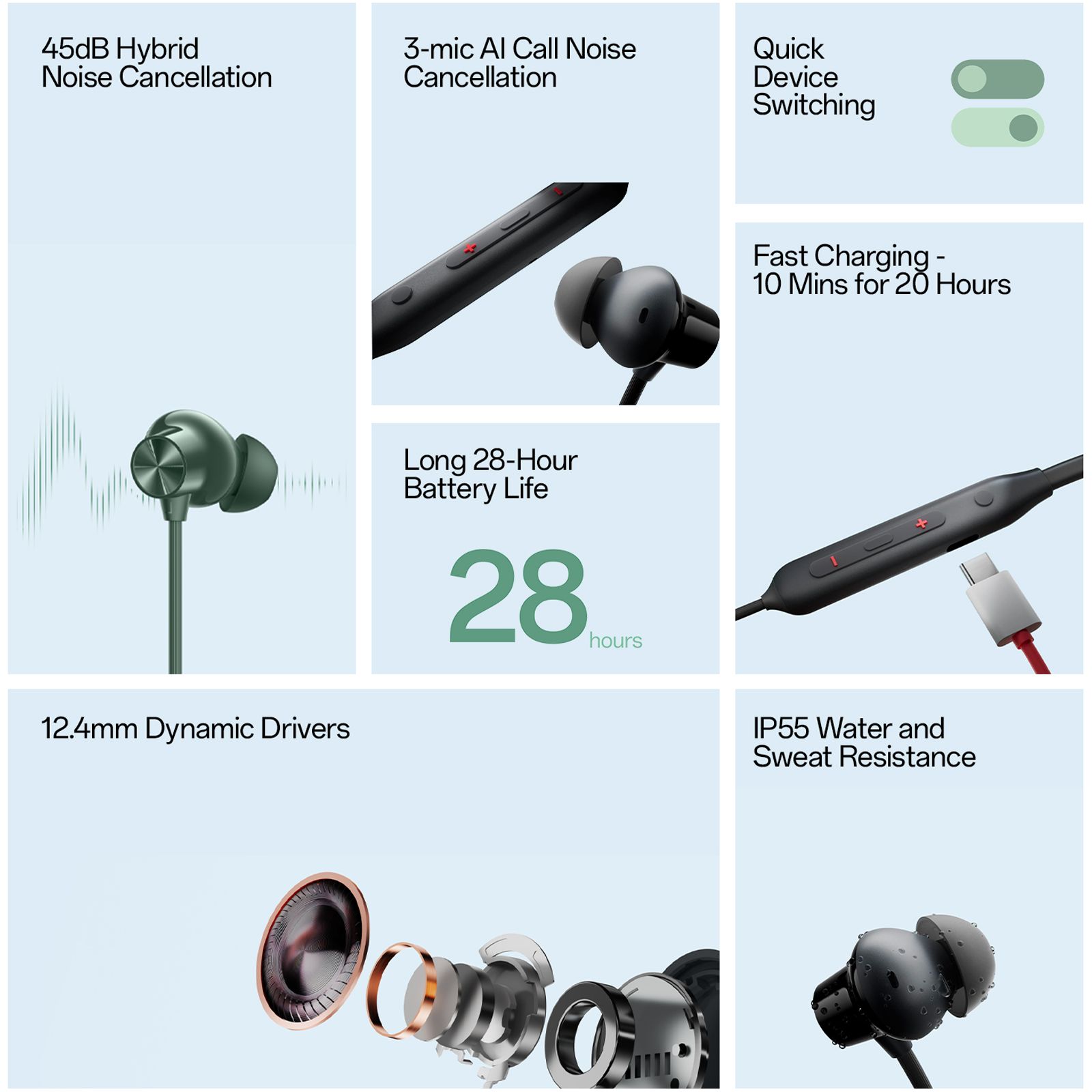 OnePlus Bullets Wireless Z2 E306A Neckband with Active Noise Cancellation (IP55 Water Resistant, Upto 28 Hours Playback, Grand Green) OnePlus Bullets Wireless Z2 E306A Neckband with Active Noise Cancellation (IP55 Water Resistant, Upto 28 Hours Playback, Grand Green)_7