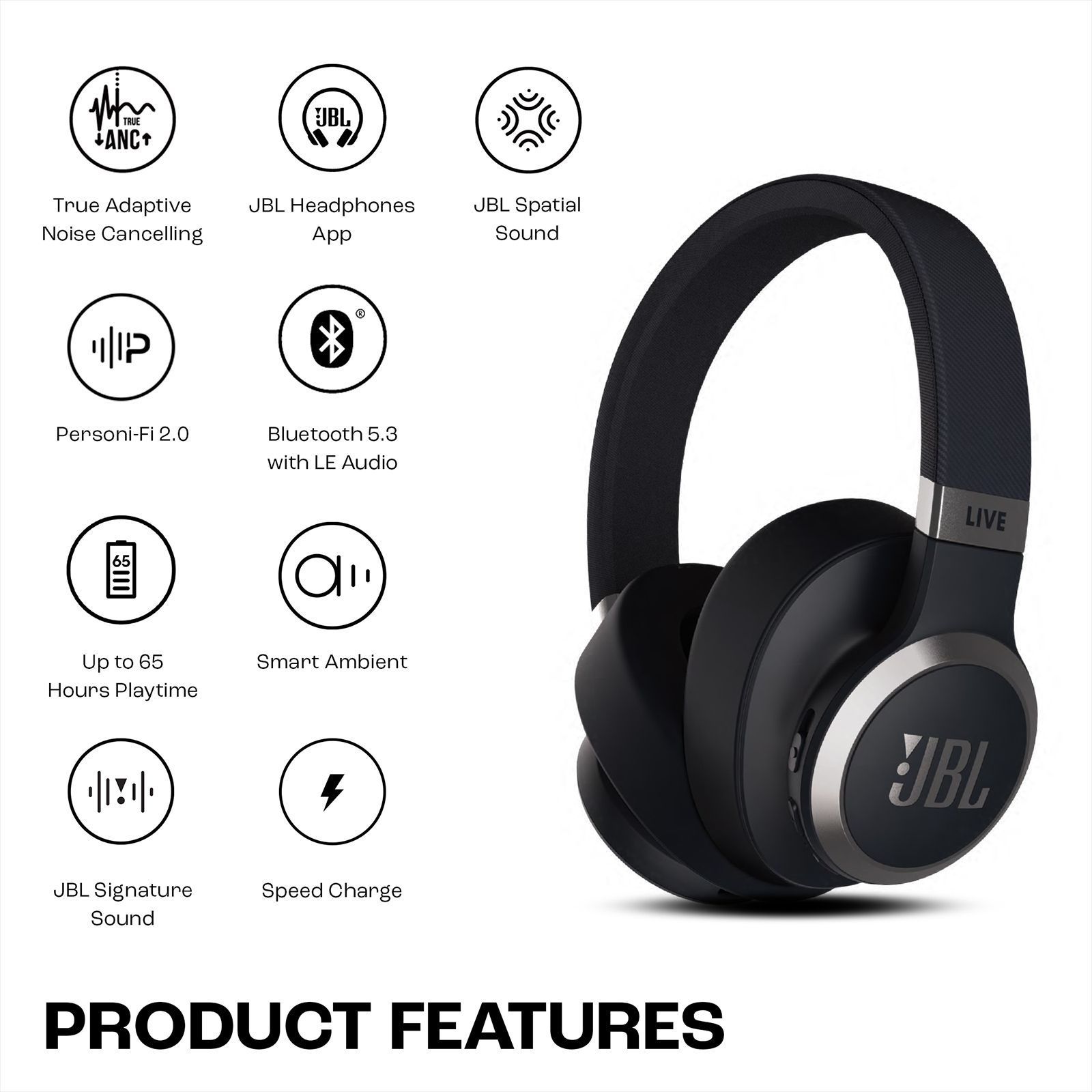 JBL LIVE 770NC Bluetooth Headphone with Mic (Upto 65 Hours Playback, Over Ear, Black) JBL LIVE 770NC Bluetooth Headphone with Mic (Upto 65 Hours Playback, Over Ear, Black)_19