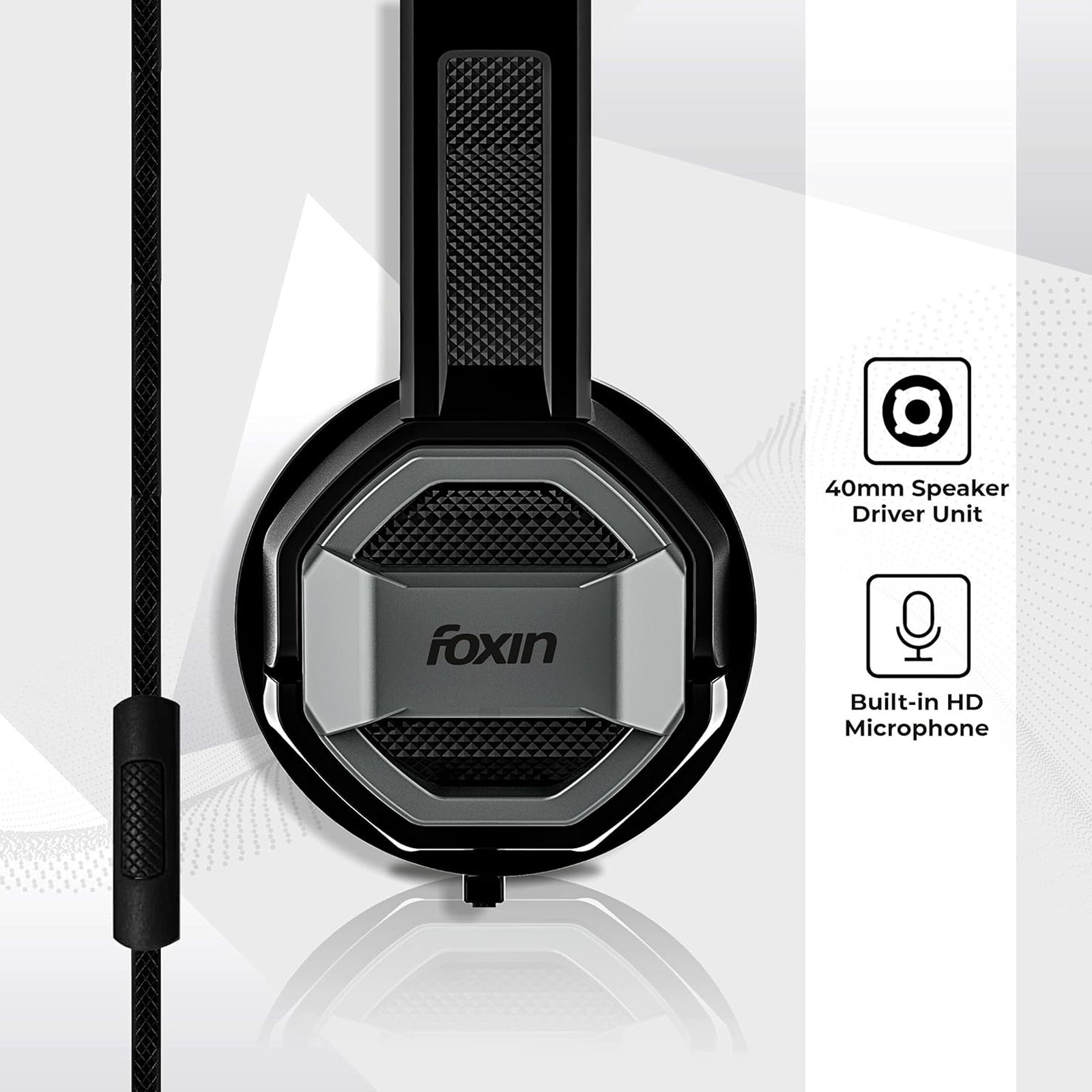 Foxin Big Bass FHM 307 Wired Headphone with Mic (Over Ear, Black and Grey) Foxin Big Bass FHM 307 Wired Headphone with Mic (Over Ear, Black and Grey)_2