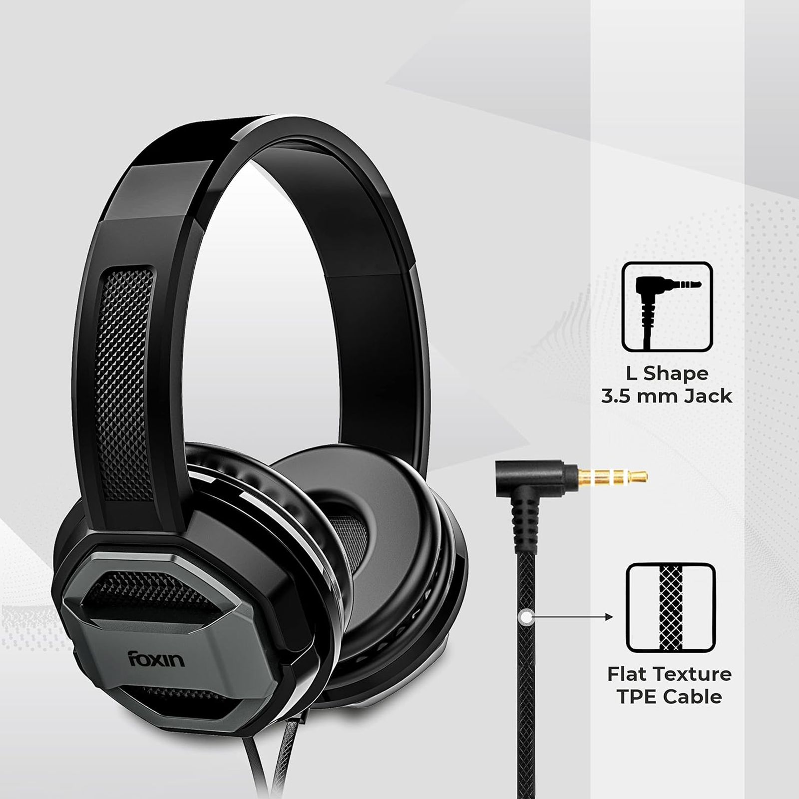 Foxin Big Bass FHM 307 Wired Headphone with Mic (Over Ear, Black and Grey) Foxin Big Bass FHM 307 Wired Headphone with Mic (Over Ear, Black and Grey)_3