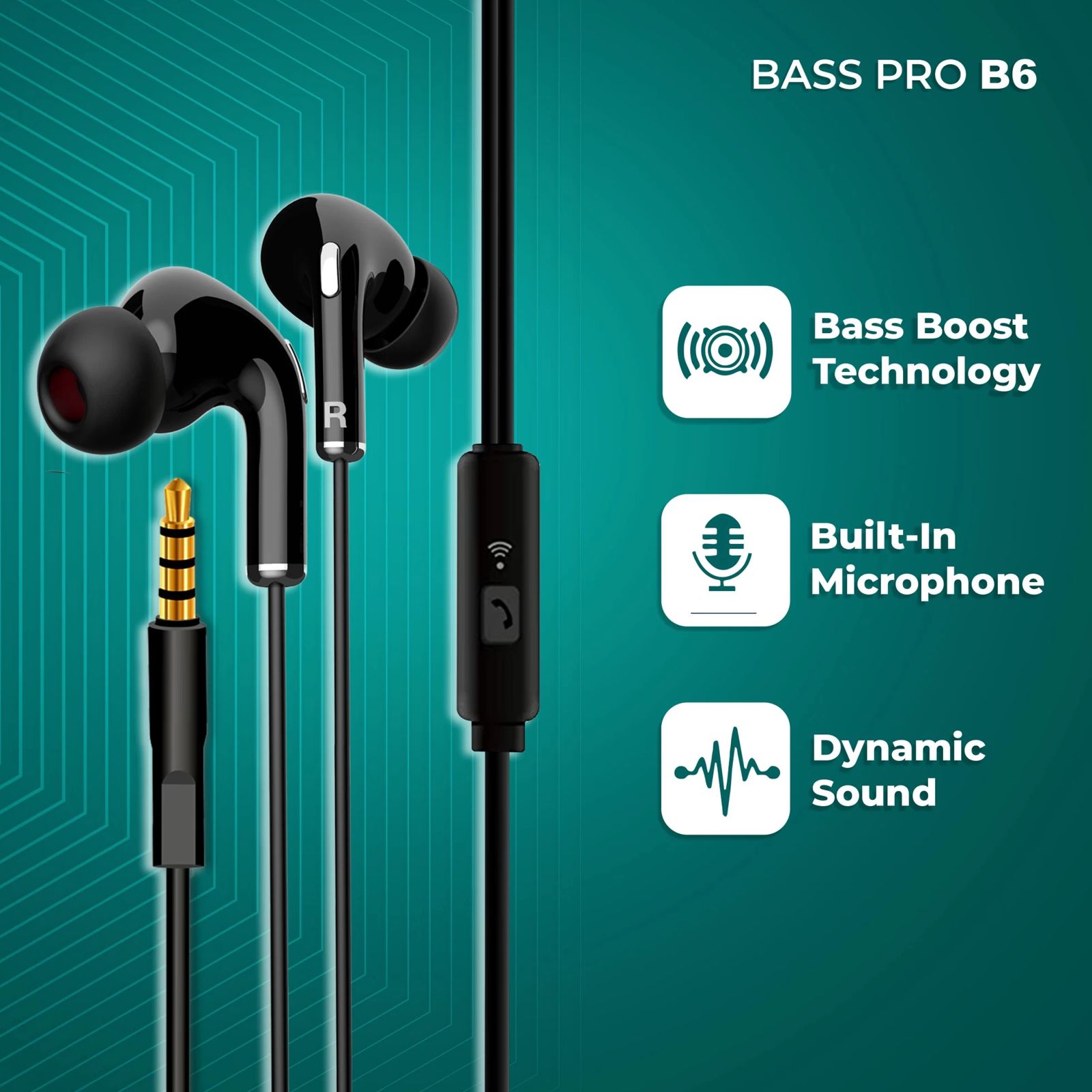 Foxin BASS PRO B6 Wired Earphone with Mic (In Ear, Black)_4