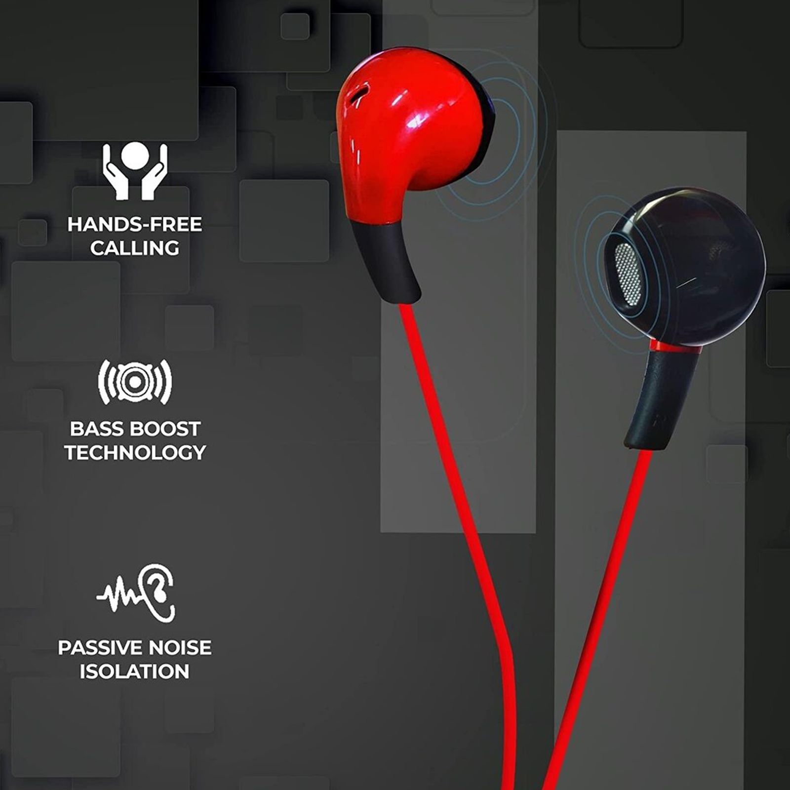 Foxin Bass Pro B9 Wired Earphone with Mic (In Ear, Black and Red)_3