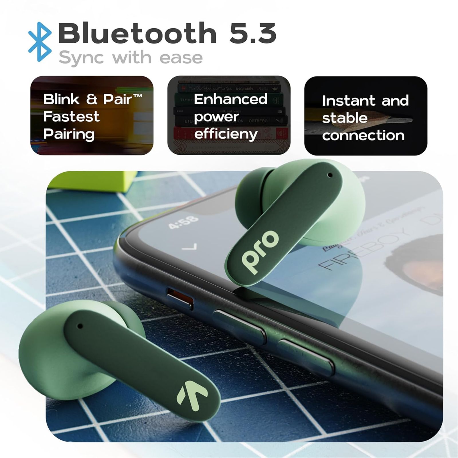 GOBOULT Z40 Pro TWS Earbuds with Environmental Noise Cancellation (IPX5 Water Resistant, Fast Charging, Pro Jungle)_11