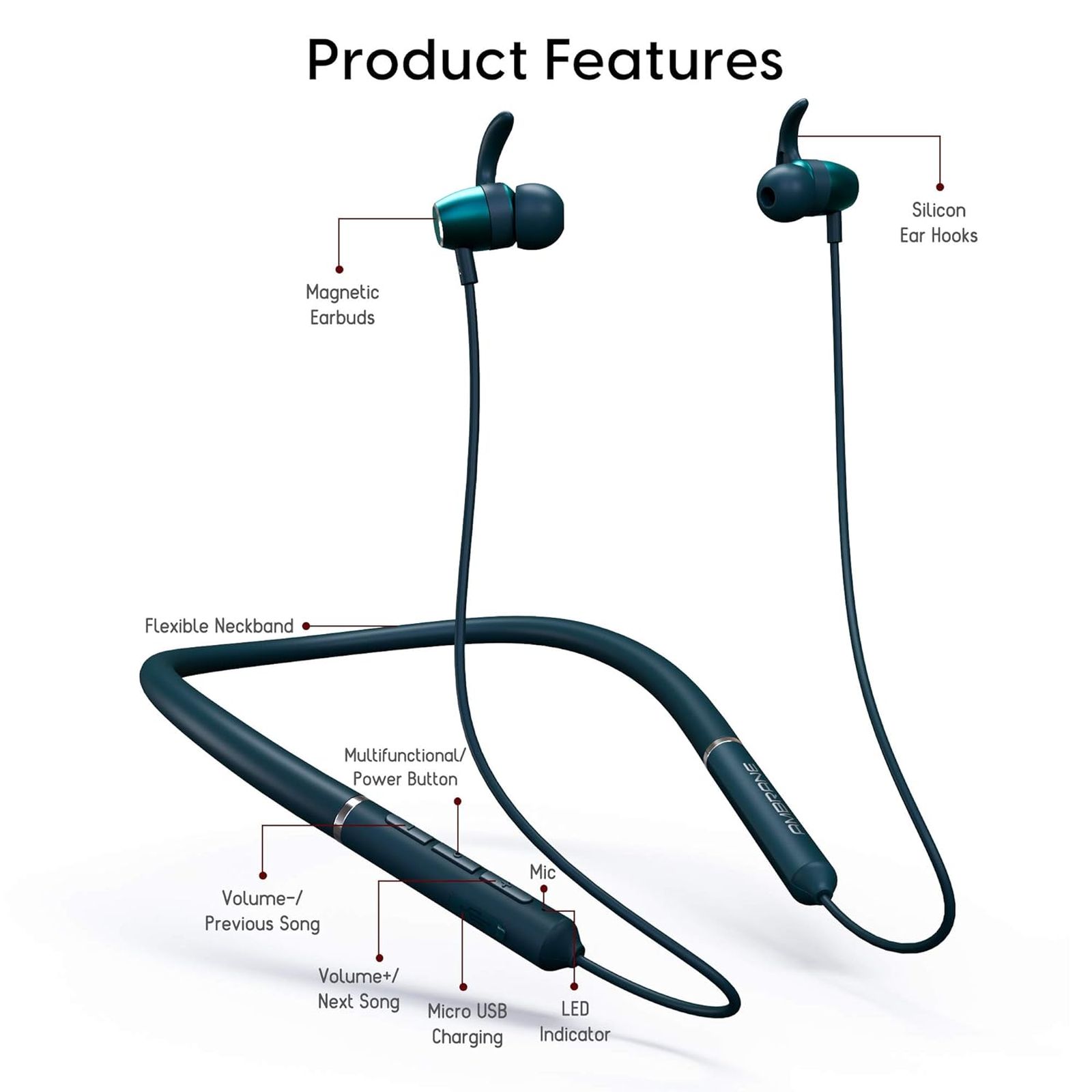 ambrane Bass Band Pro Neckband (IPX5 Water Resistant, Fast Charging, Teal Blue)_3