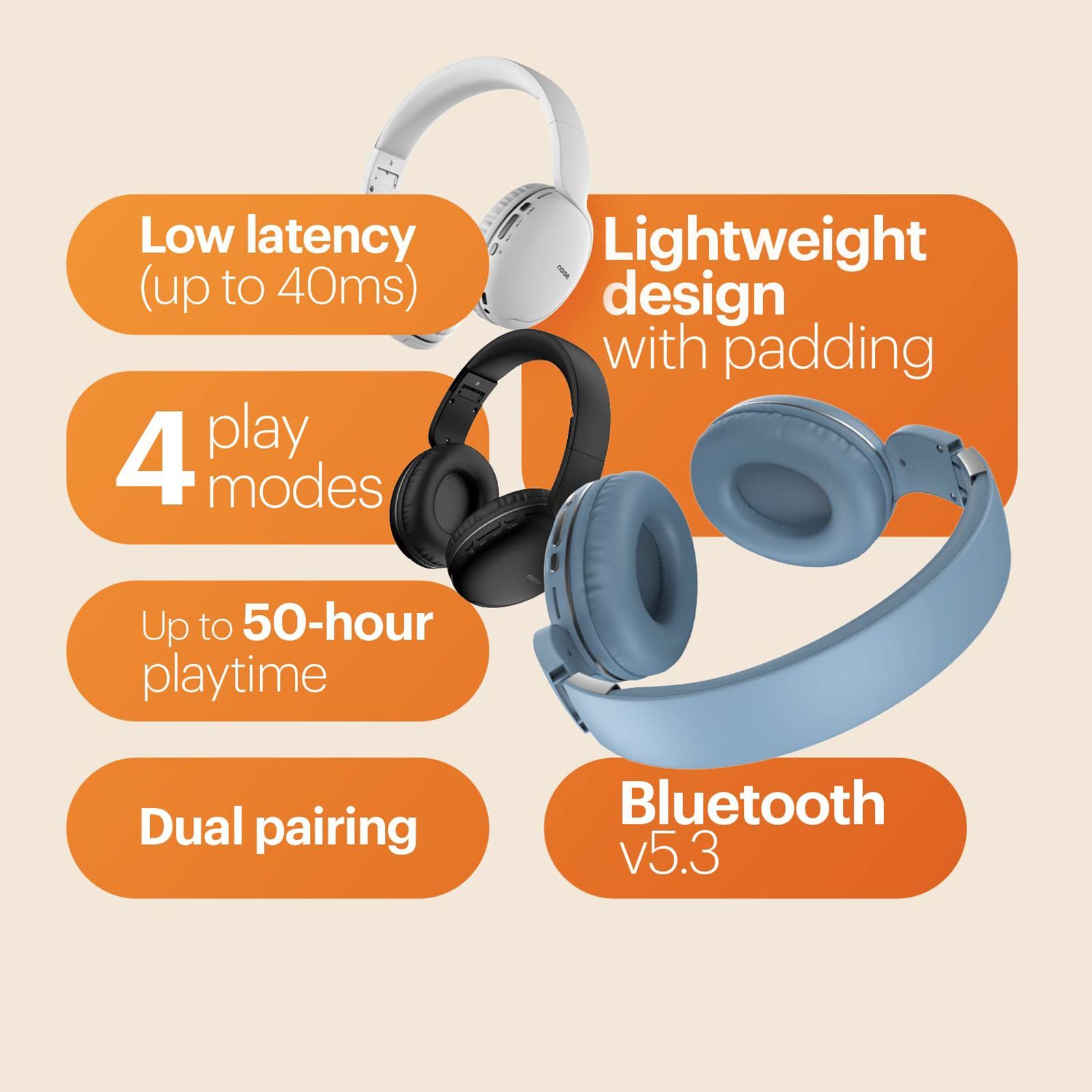 noise Two Bluetooth Headphone with Mic (Upto 50 Hours Playtime, Over Ear, Bold Black) noise Two Bluetooth Headphone with Mic (Upto 50 Hours Playtime, Over Ear, Bold Black)_5