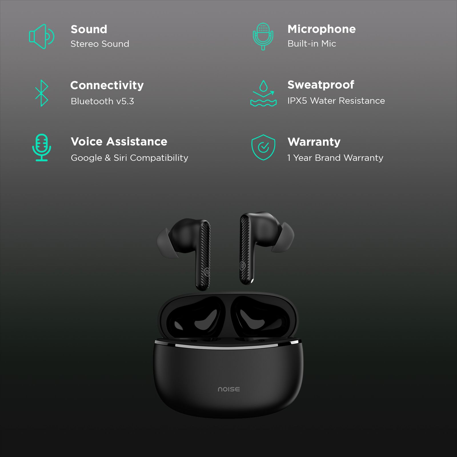 noise Aura Buds TWS Earbuds with Environmental Noise Cancellation (IPX5 Water Resistant, Instacharge, Aura Black)_2
