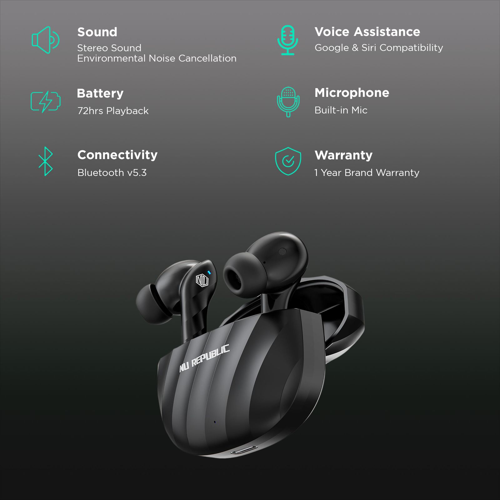 NU Republic Epic Extreme TWS Earbuds with Passive Noise Cancellation (IPX5 Sweat Resistant, X-Bass, Black) NU Republic Epic Extreme TWS Earbuds with Passive Noise Cancellation (IPX5 Sweat Resistant, X-Bass, Black)_2