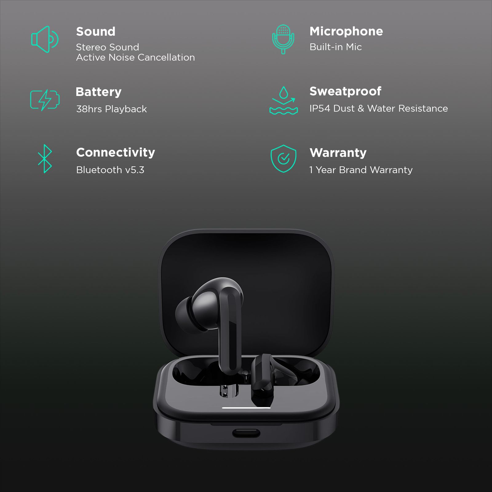 Redmi Buds 5 TWS Earbuds with Active Noise Cancellation (IP54 Dust & Water Resistant, Fast Charge, Fusion Black)_2