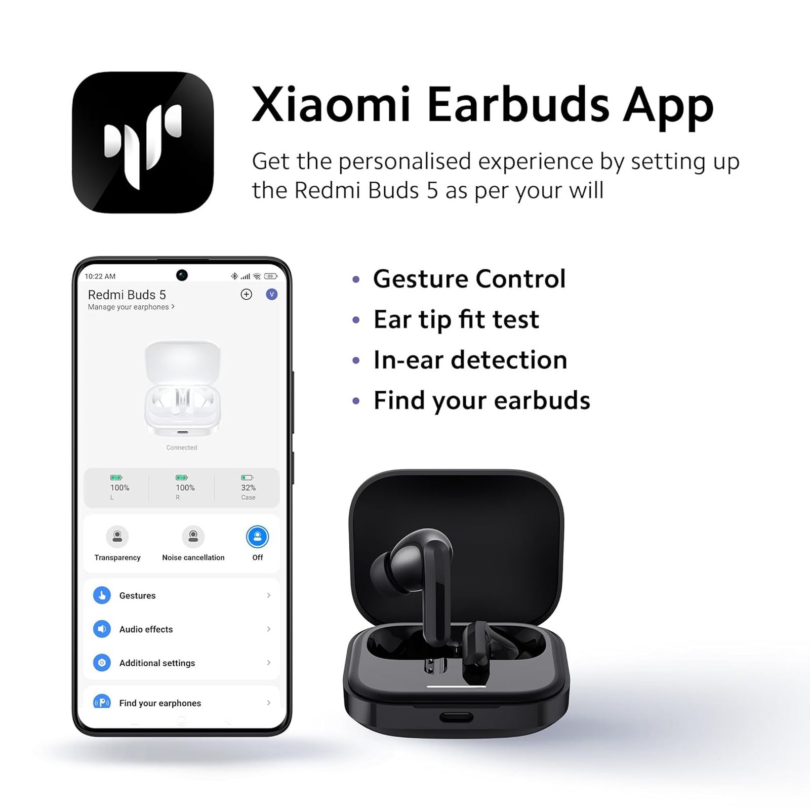 Redmi Buds 5 TWS Earbuds with Active Noise Cancellation (IP54 Dust & Water Resistant, Fast Charge, Fusion Black)_4