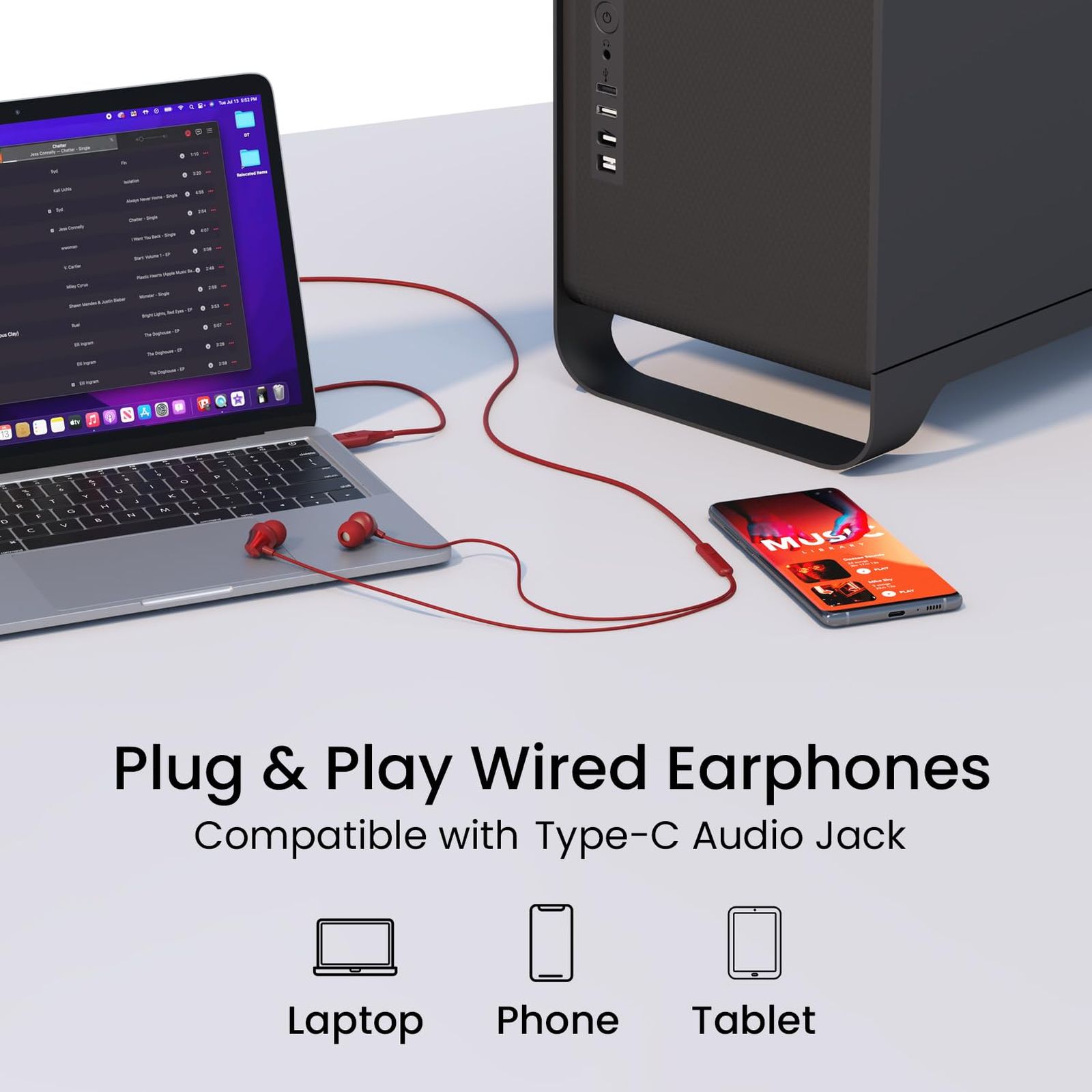 PORTRONICS Conch Beat C POR 2285 Wired Earphone with Mic (USB Type C Connector, In Ear, Red) PORTRONICS Conch Beat C POR 2285 Wired Earphone with Mic (USB Type C Connector, In Ear, Red)_6