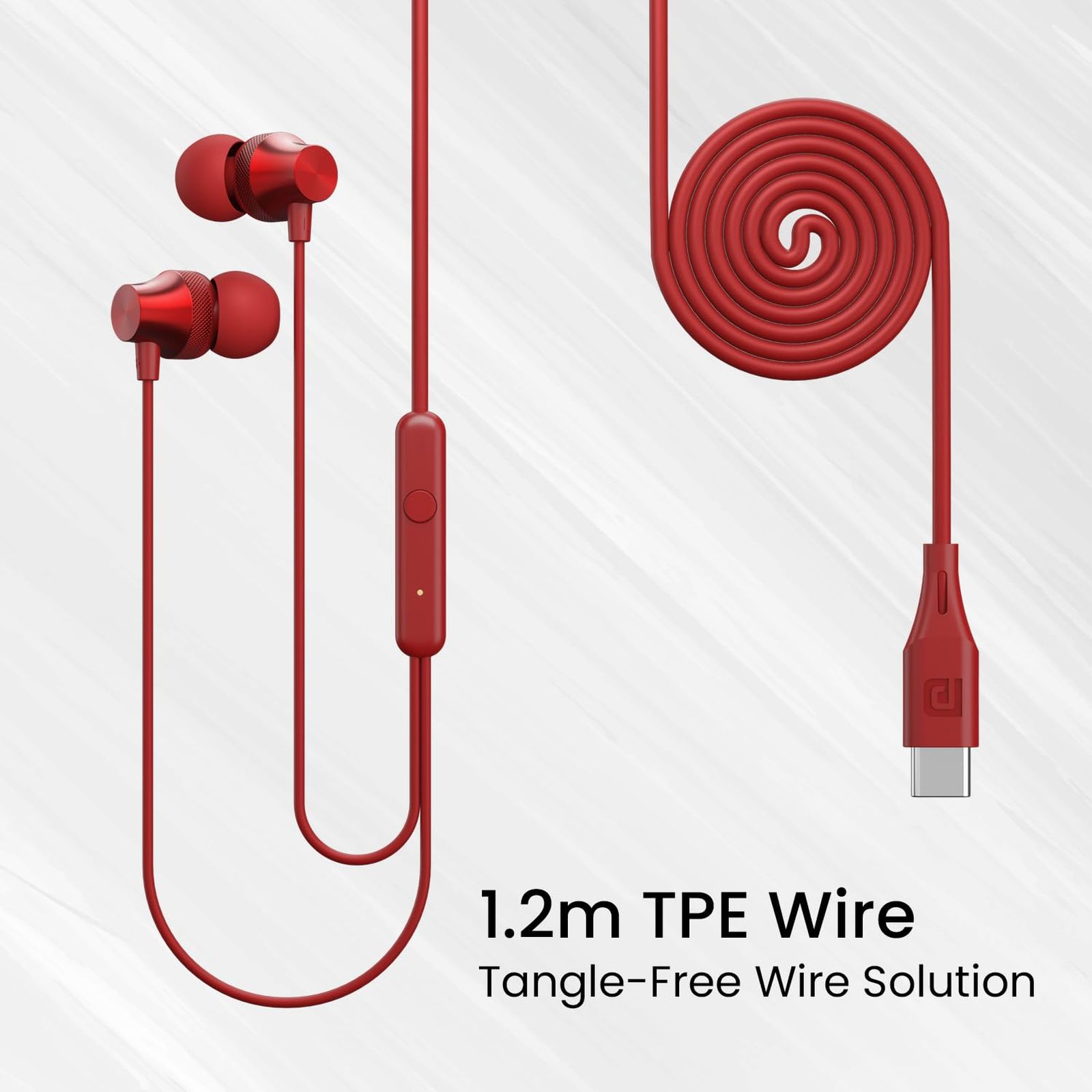 PORTRONICS Conch Beat C POR 2285 Wired Earphone with Mic (USB Type C Connector, In Ear, Red) PORTRONICS Conch Beat C POR 2285 Wired Earphone with Mic (USB Type C Connector, In Ear, Red)_3