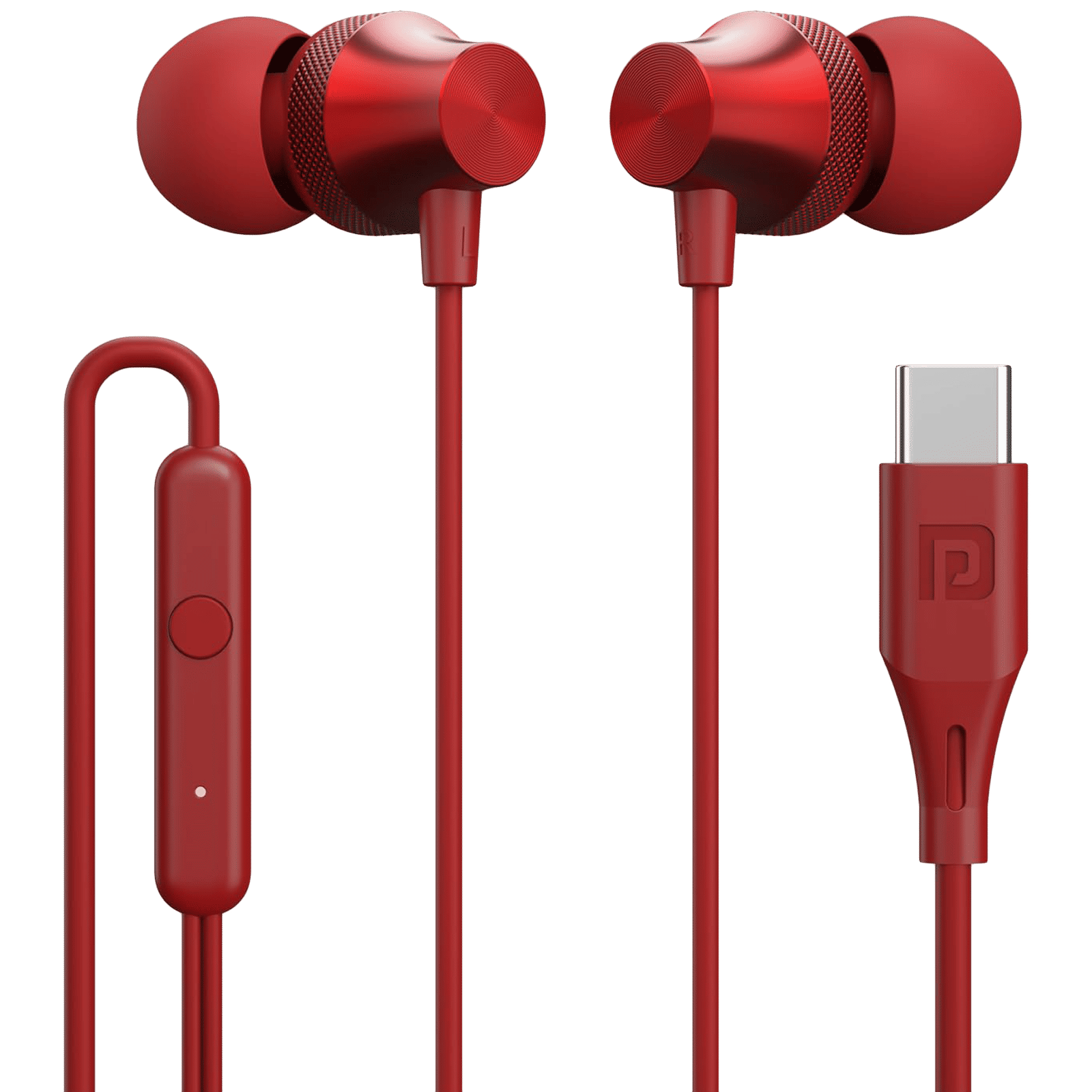 PORTRONICS Conch Beat C POR 2285 Wired Earphone with Mic (USB Type C Connector, In Ear, Red) PORTRONICS Conch Beat C POR 2285 Wired Earphone with Mic (USB Type C Connector, In Ear, Red)_1