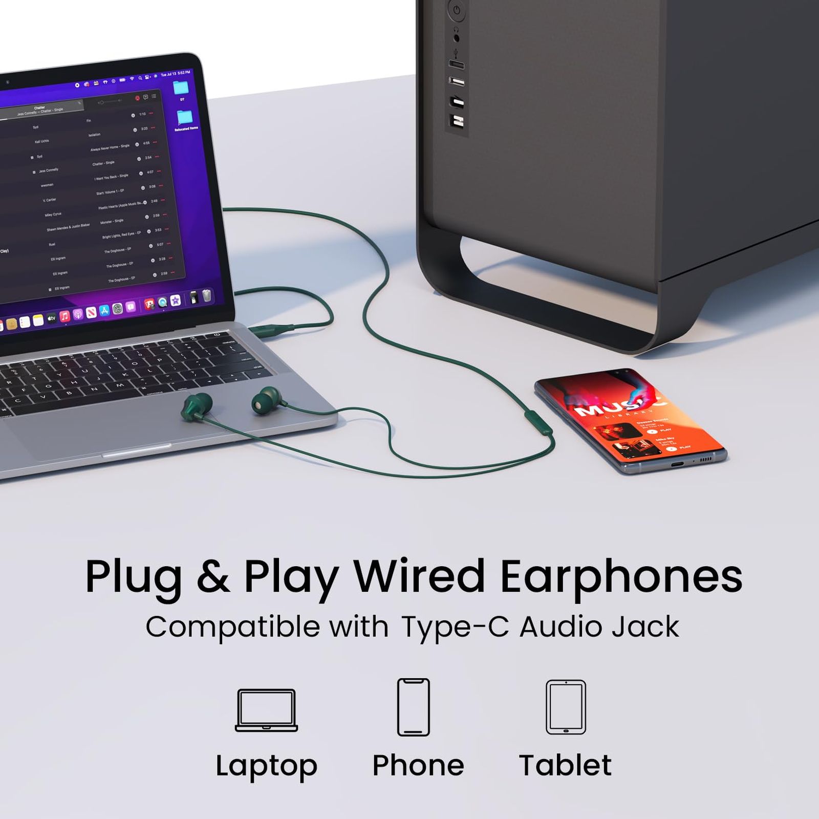 PORTRONICS Conch Beat C POR 2287 Wired Earphone with Mic (USB Type C Connector, In Ear, Green) PORTRONICS Conch Beat C POR 2287 Wired Earphone with Mic (USB Type C Connector, In Ear, Green)_8