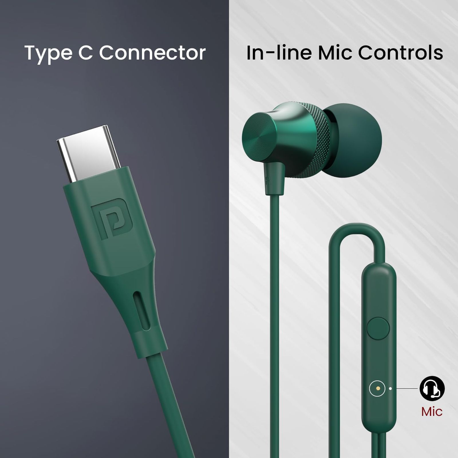 PORTRONICS Conch Beat C POR 2287 Wired Earphone with Mic (USB Type C Connector, In Ear, Green) PORTRONICS Conch Beat C POR 2287 Wired Earphone with Mic (USB Type C Connector, In Ear, Green)_4