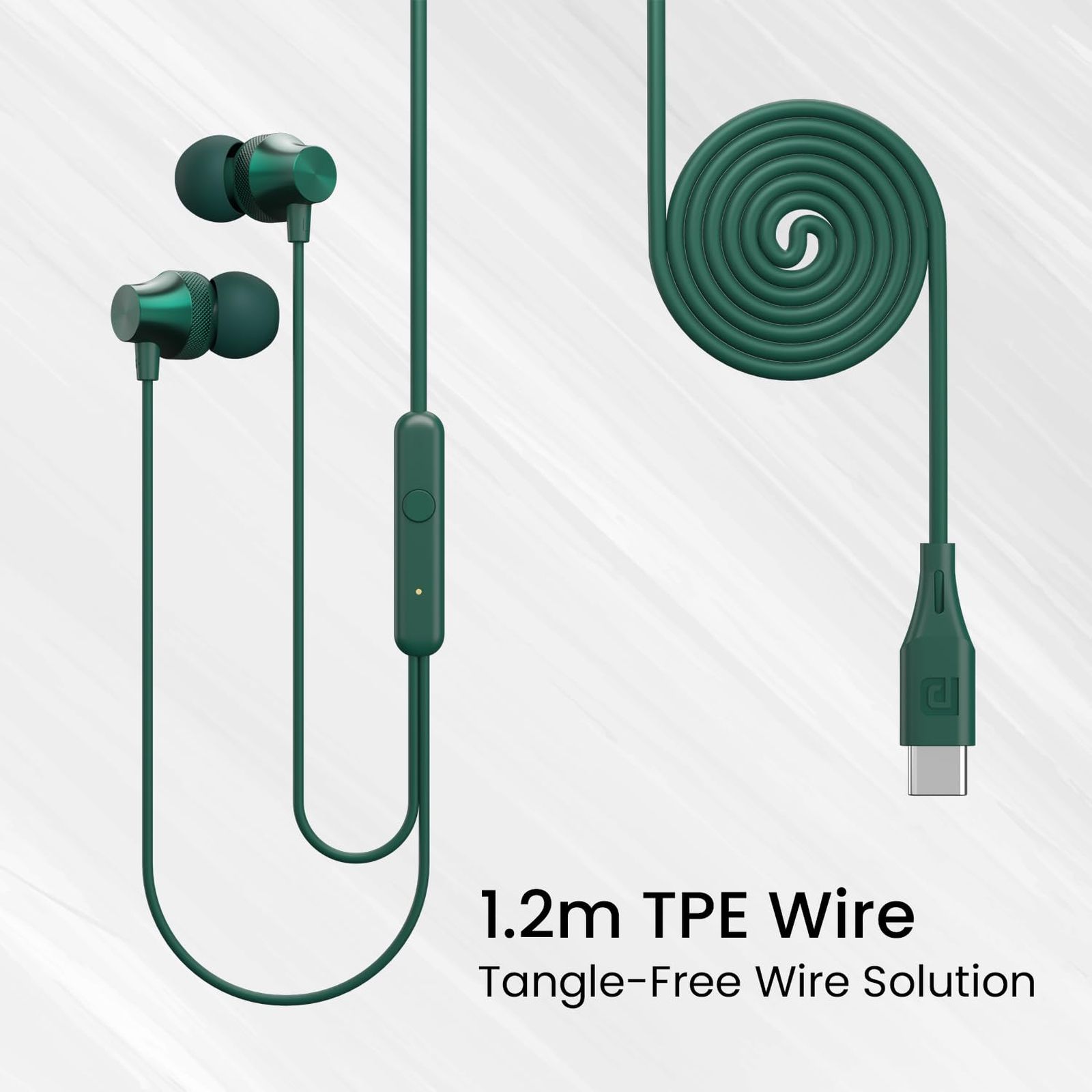 PORTRONICS Conch Beat C POR 2287 Wired Earphone with Mic (USB Type C Connector, In Ear, Green) PORTRONICS Conch Beat C POR 2287 Wired Earphone with Mic (USB Type C Connector, In Ear, Green)_5