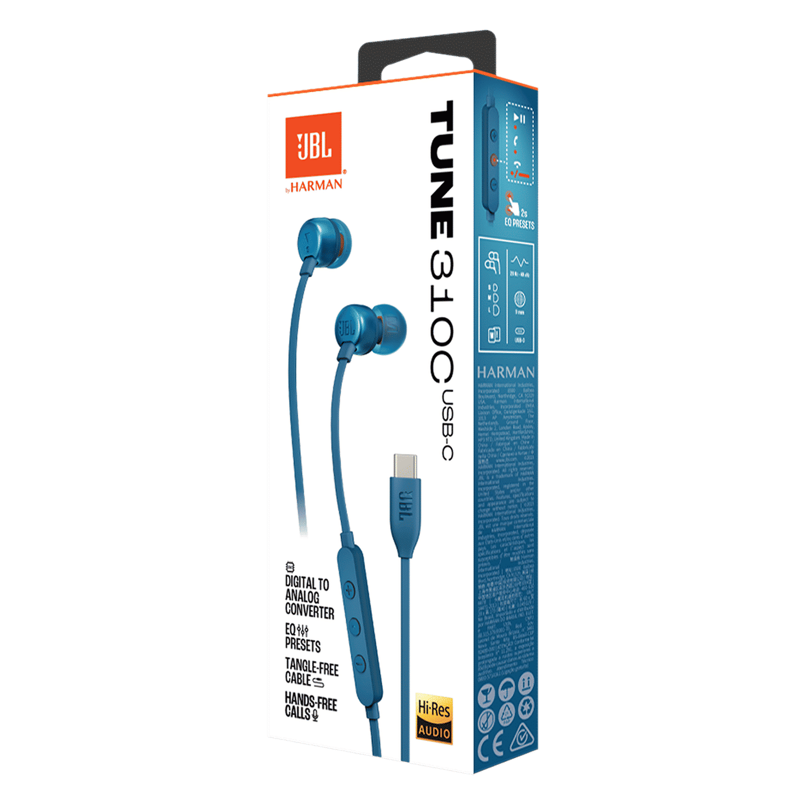 JBL T310C Wired Earphone with Mic (USB Type-C Connector, In Ear, Blue) JBL T310C Wired Earphone with Mic (USB Type-C Connector, In Ear, Blue)_9