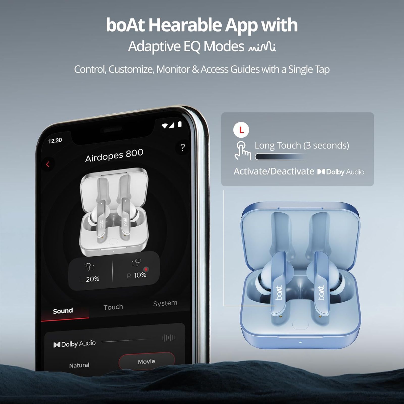 boAt Airdopes 800 TWS Earbuds with Environmental Noise Cancellation (IPX5 Water Resistant, ASAP Charge, Interstellar Blue) boAt Airdopes 800 TWS Earbuds with Environmental Noise Cancellation (IPX5 Water Resistant, ASAP Charge, Interstellar Blue)_5