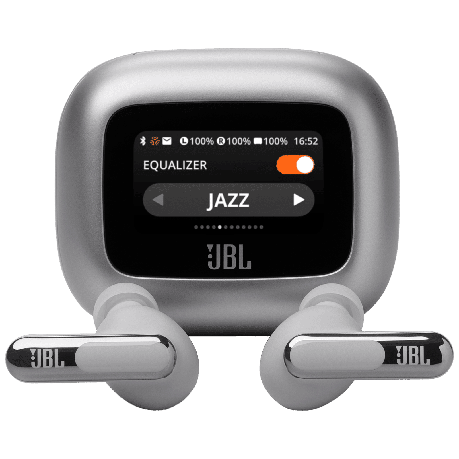 JBL Live Beam 3 TWS Earbuds with Adaptive Noise Cancellation (IP55 Waterproof & Dustproof, Touchscreen Display, Silver)_1
