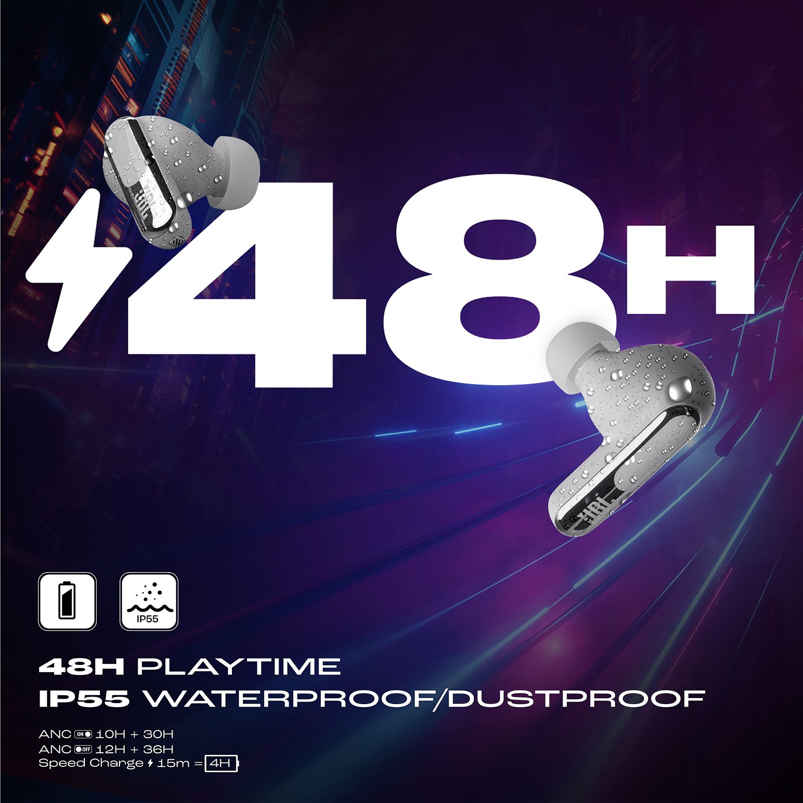 JBL Live Beam 3 TWS Earbuds with Adaptive Noise Cancellation (IP55 Waterproof & Dustproof, Touchscreen Display, Silver)_13