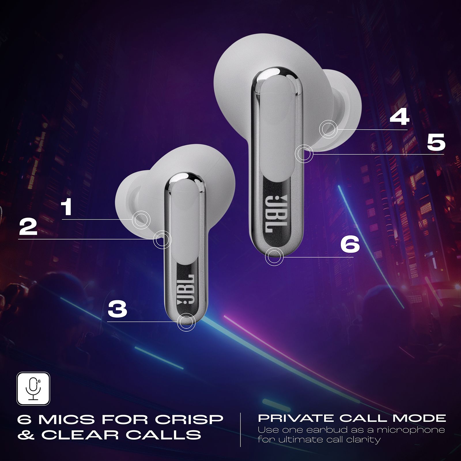 JBL Live Beam 3 TWS Earbuds with Adaptive Noise Cancellation (IP55 Waterproof & Dustproof, Touchscreen Display, Silver)_14