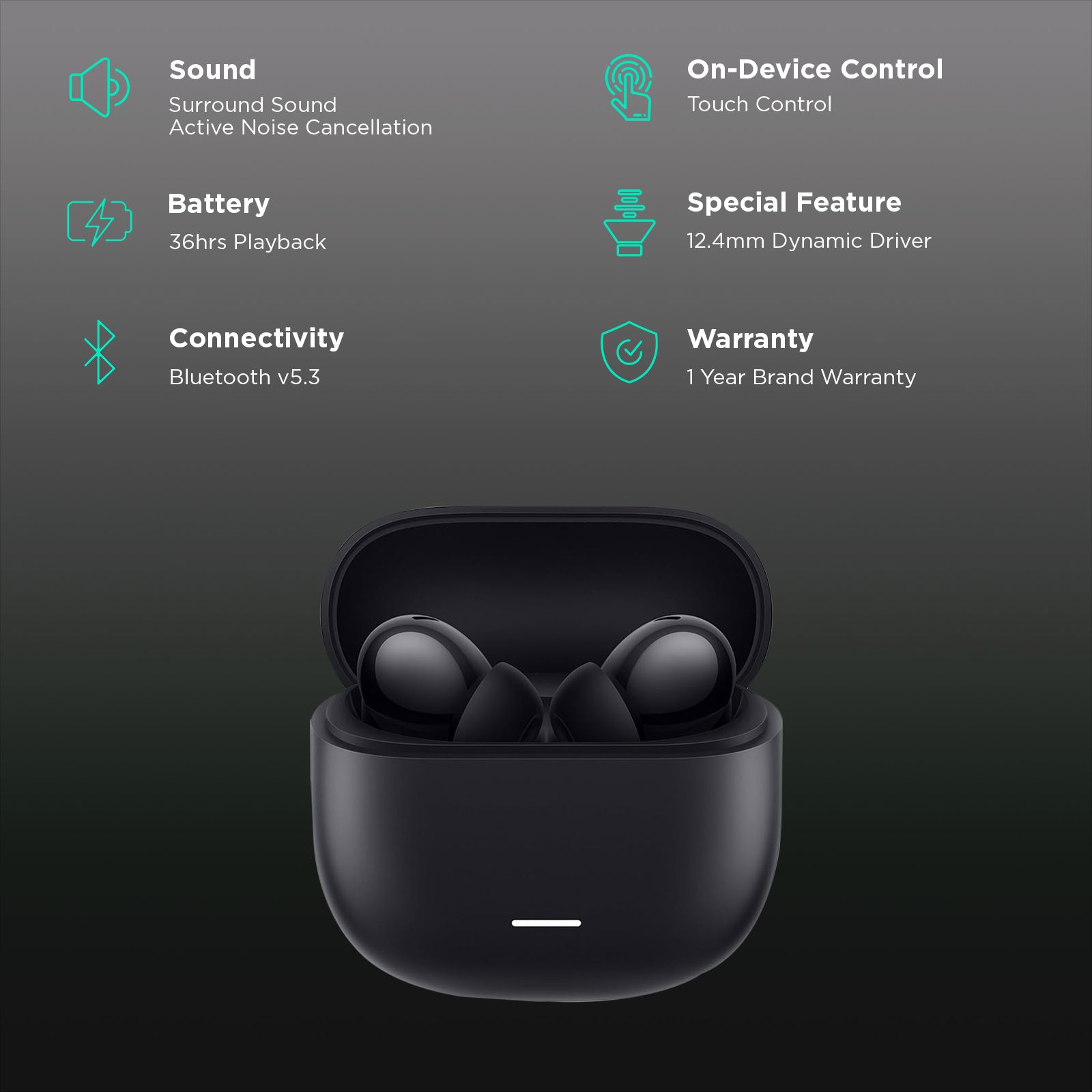 Redmi Buds 5C M2349E1 TWS Earbuds with Active Noise Cancellation (IP54 Water Resistant, 10 Mins Quick Charge, Acoustic Black) Redmi Buds 5C M2349E1 TWS Earbuds with Active Noise Cancellation (IP54 Water Resistant, 10 Mins Quick Charge, Acoustic Black)_2
