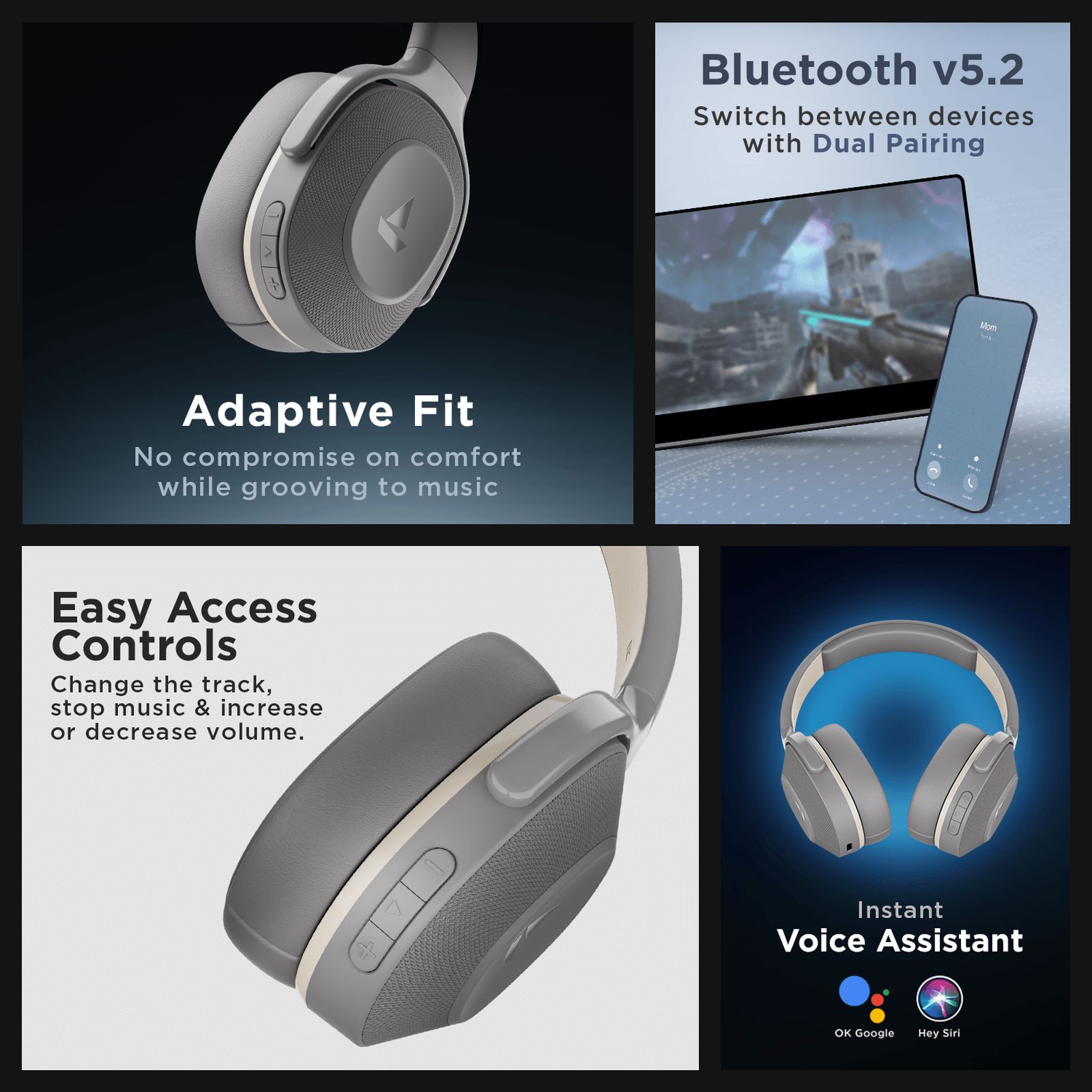 boAt Rockerz 425 Bluetooth Headphone with Mic (Environmental Noise Cancellation, Over Ear, Ash Grey) boAt Rockerz 425 Bluetooth Headphone with Mic (Environmental Noise Cancellation, Over Ear, Ash Grey)_6