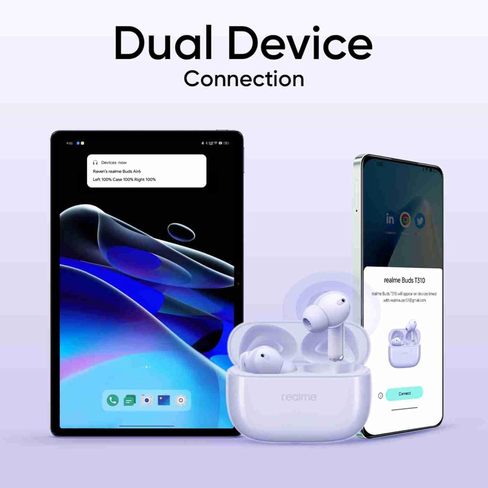 realme T310 TWS Earbuds with Hybrid Noise Cancellation (IP55 Water & Dust Resistance, 40 Hours Playback, Monet Purple)_12