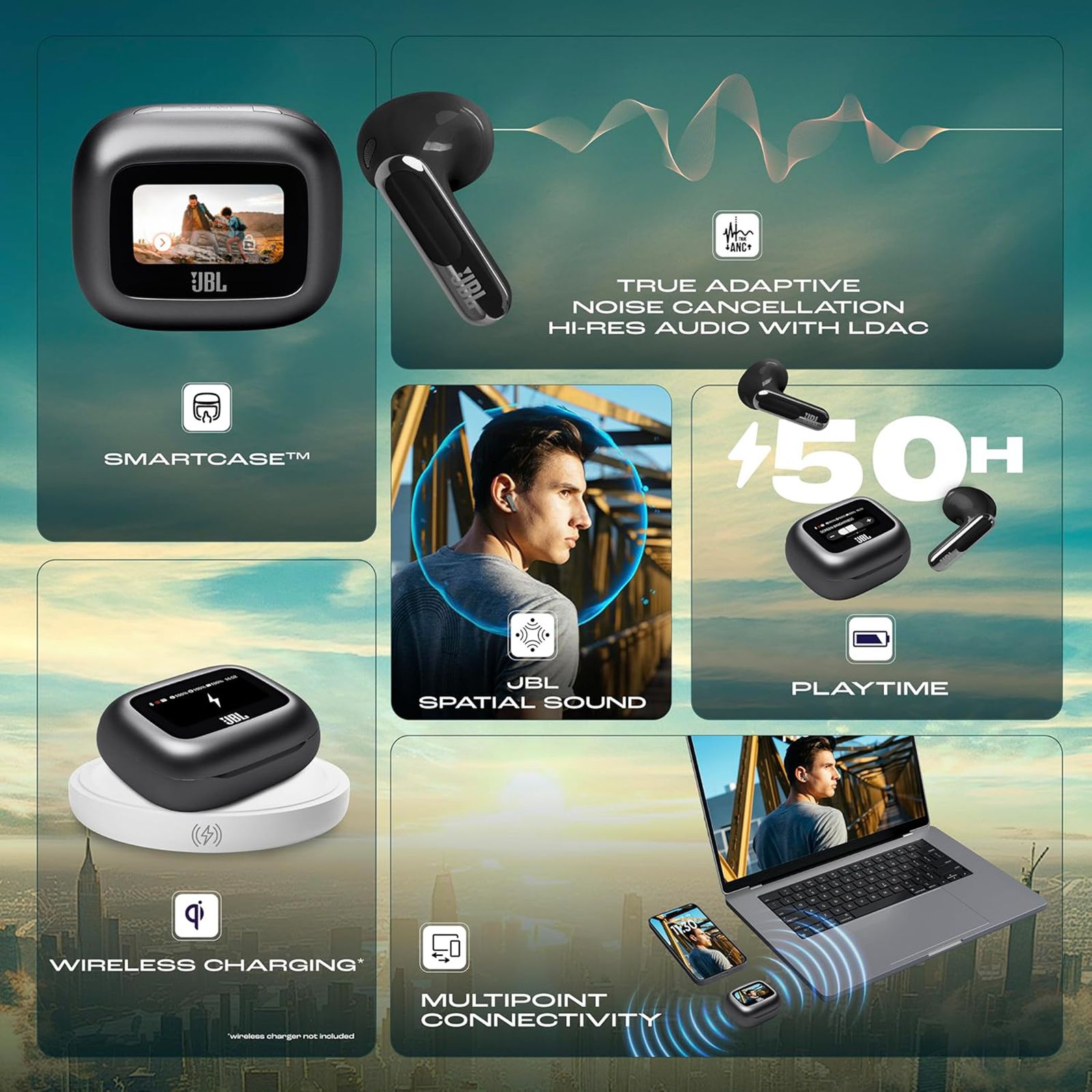 JBL Live Flex 3 TWS Earbuds with Adaptive Noise Cancellation (IP54 Water Resistant, Touchscreen Display, Black) JBL Live Flex 3 TWS Earbuds with Adaptive Noise Cancellation (IP54 Water Resistant, Touchscreen Display, Black)_16