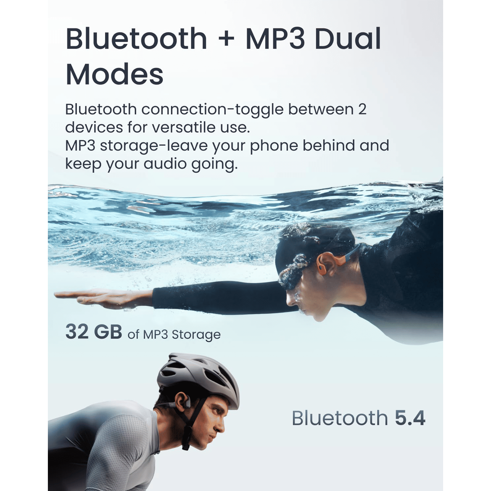 SHOKZ OpenSwim Pro Bone Conduction Bluetooth Headphone with Environmental Noise Cancellation (IP68 Waterproof, Built For Swimming, Grey)_7