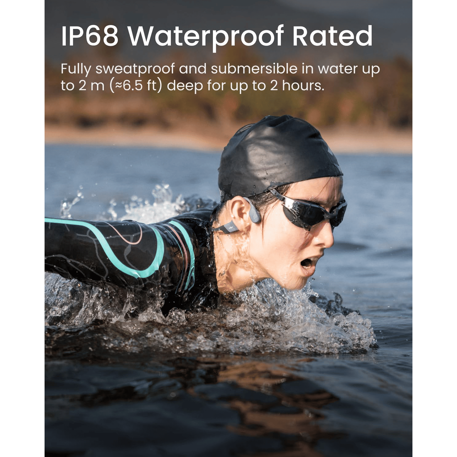 SHOKZ OpenSwim Pro Bone Conduction Bluetooth Headphone with Environmental Noise Cancellation (IP68 Waterproof, Built For Swimming, Grey)_4