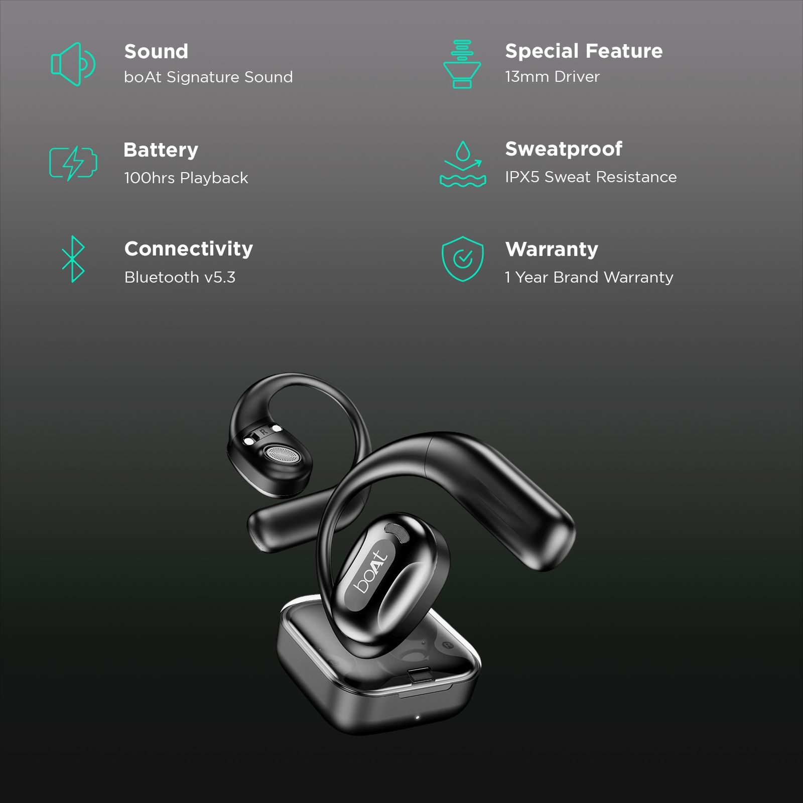 boAt Airdopes ProGear TWS Earbuds (IPX5 Sweat Resistant, Air Conduction Technology, Active Black) _2
