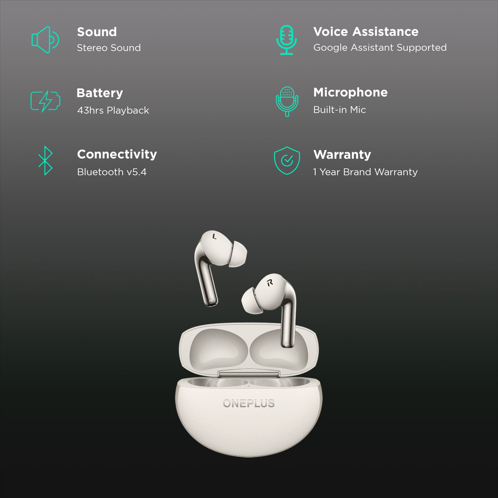 OnePlus Buds Pro 3 TWS Earbuds with Adaptive Noise Cancellation (IP55 Dust Resistant, 43 Hours Playback, Lunar Radiance)_3