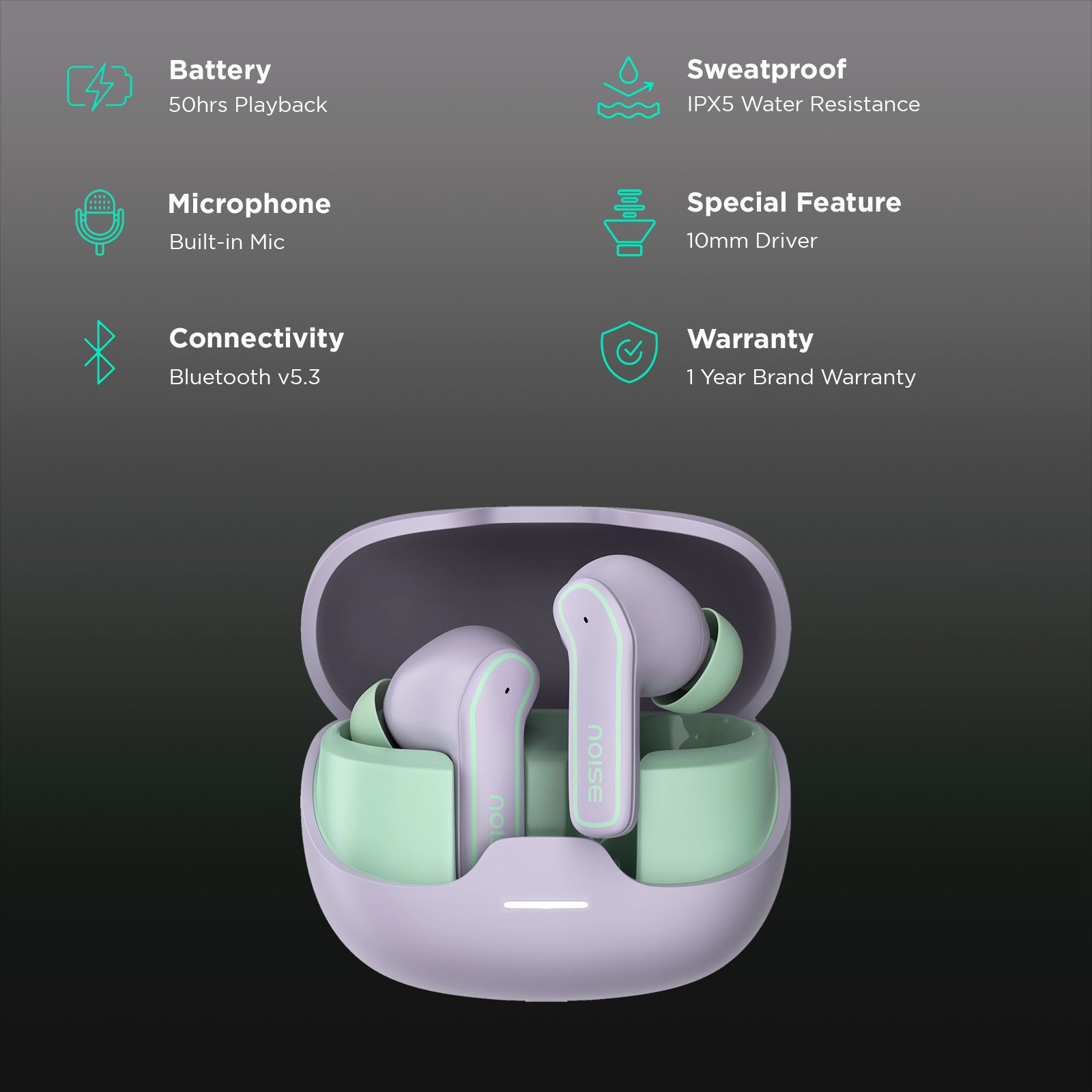 noise Pop Buds TWS Earbuds with Environmental Noise Cancellation (IPX5 Water Resistant, Hyper Sync, Lilac Pop)_3