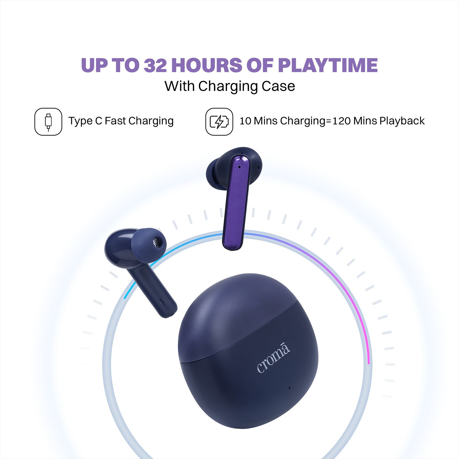 Croma TWS Earbuds with Environmental Noise Cancellation (IPX4 Water Resistant, Quad Mic, Blue)_15