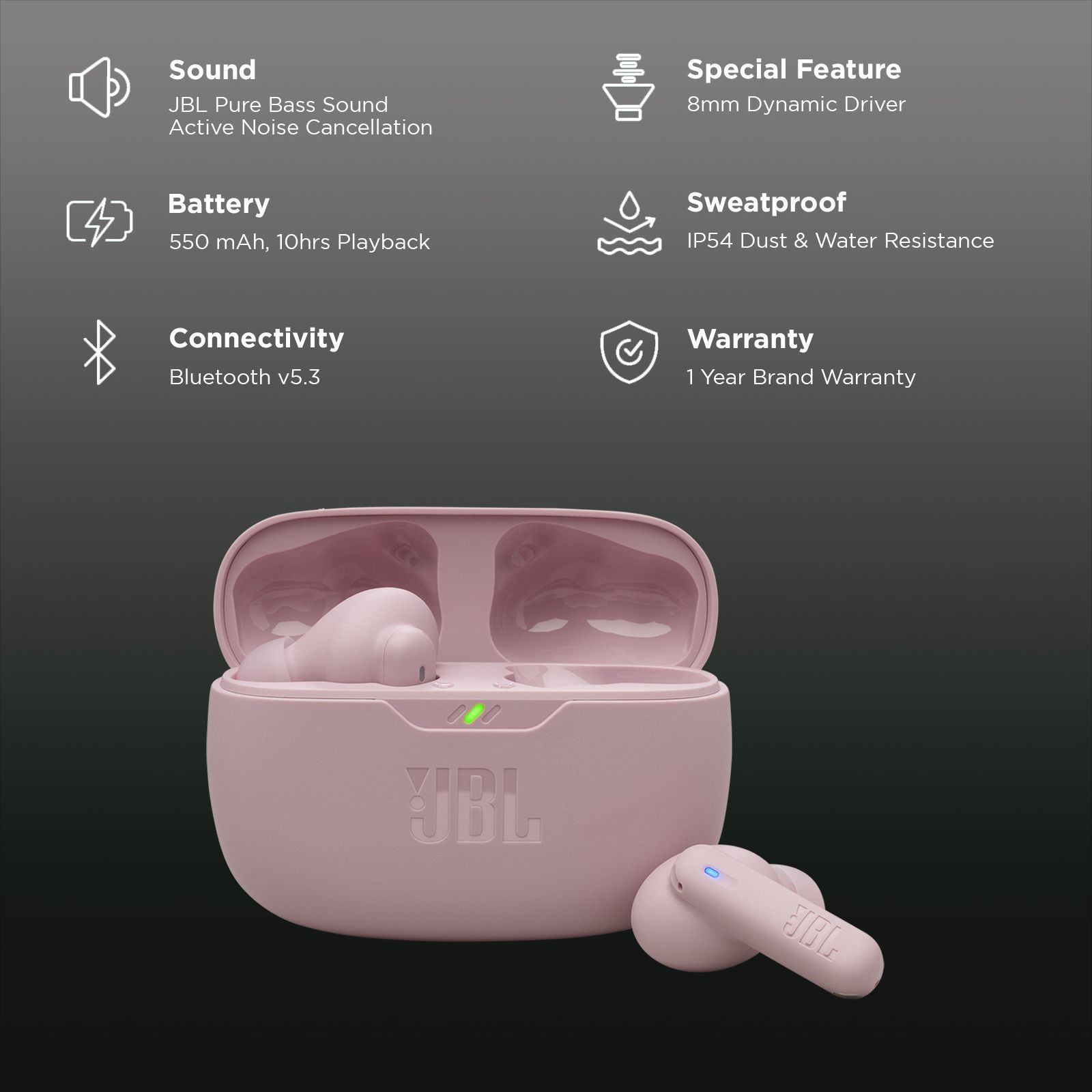 JBL Wave Beam 2 TWS Earbuds with Active Noise Cancellation (IP54 Water Resistant, 40 Hours Playtime, Pink)_2