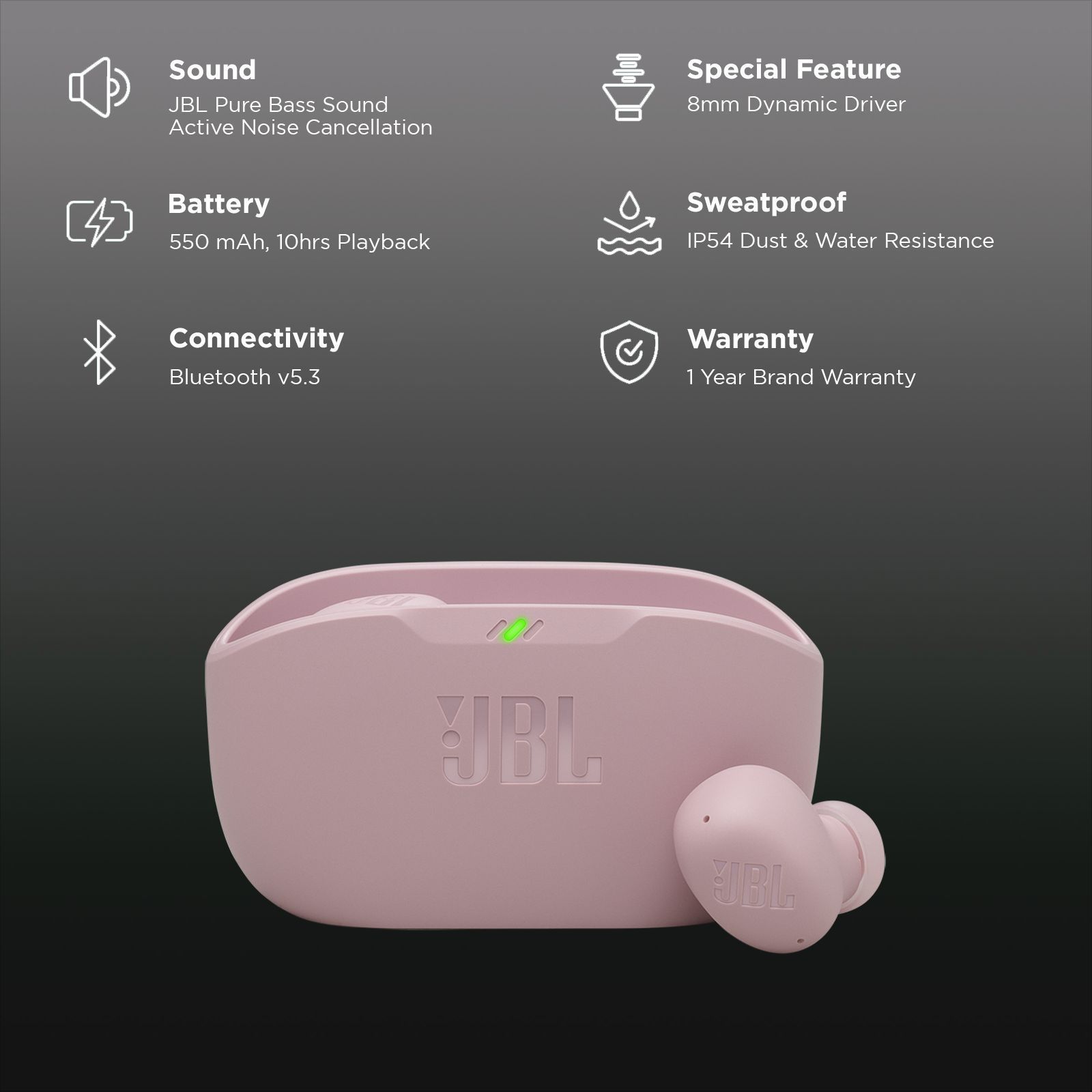JBL Wave Buds 2 TWS Earbuds with Active Noise Cancellation (IP54 Water Resistant, 40 Hours Playtime, Pink) JBL Wave Buds 2 TWS Earbuds with Active Noise Cancellation (IP54 Water Resistant, 40 Hours Playtime, Pink)_2