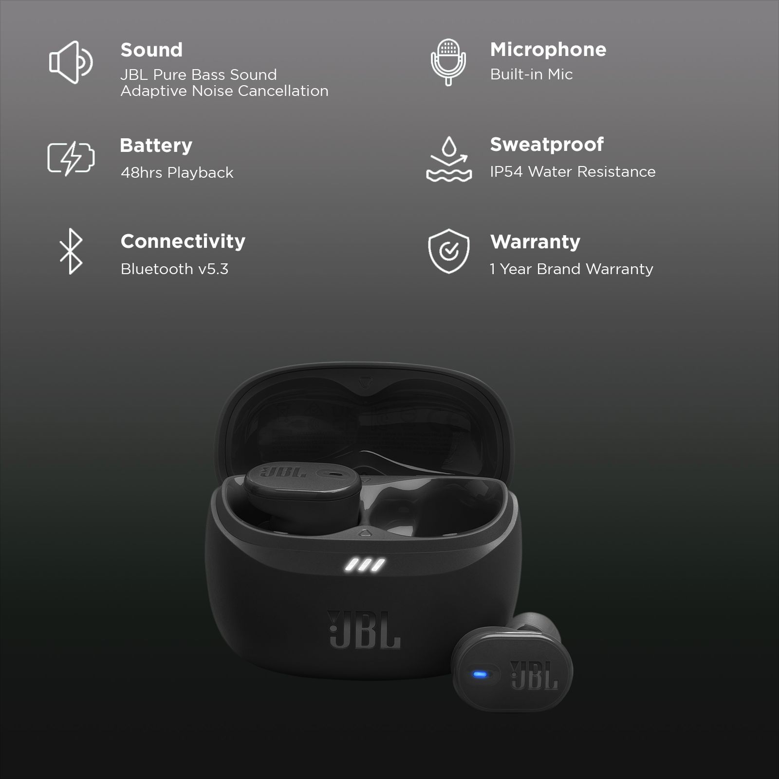 JBL Tune Buds 2 TWS Earbuds with Adaptive Noise Cancellation (IP54 Water Resistant, 48 Hours Playback, Black) JBL Tune Buds 2 TWS Earbuds with Adaptive Noise Cancellation (IP54 Water Resistant, 48 Hours Playback, Black)_2