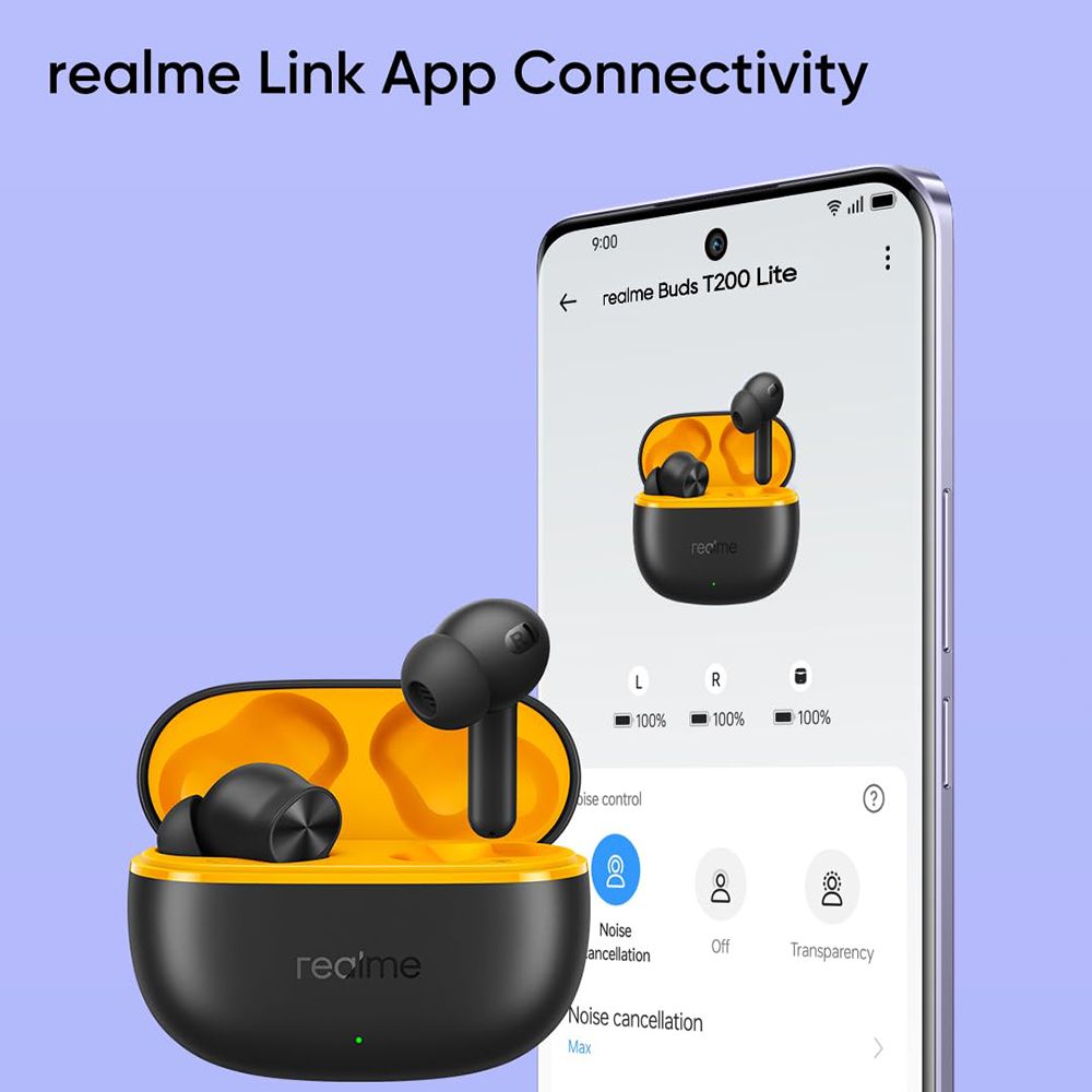 realme Buds T200 Lite TWS Earbuds with Environmental Noise Cancellation (IPX4 Water Resistant, Dual Device Connection, Volt Black) realme Buds T200 Lite TWS Earbuds with Environmental Noise Cancellation (IPX4 Water Resistant, Dual Device Connection, Volt Black)_6