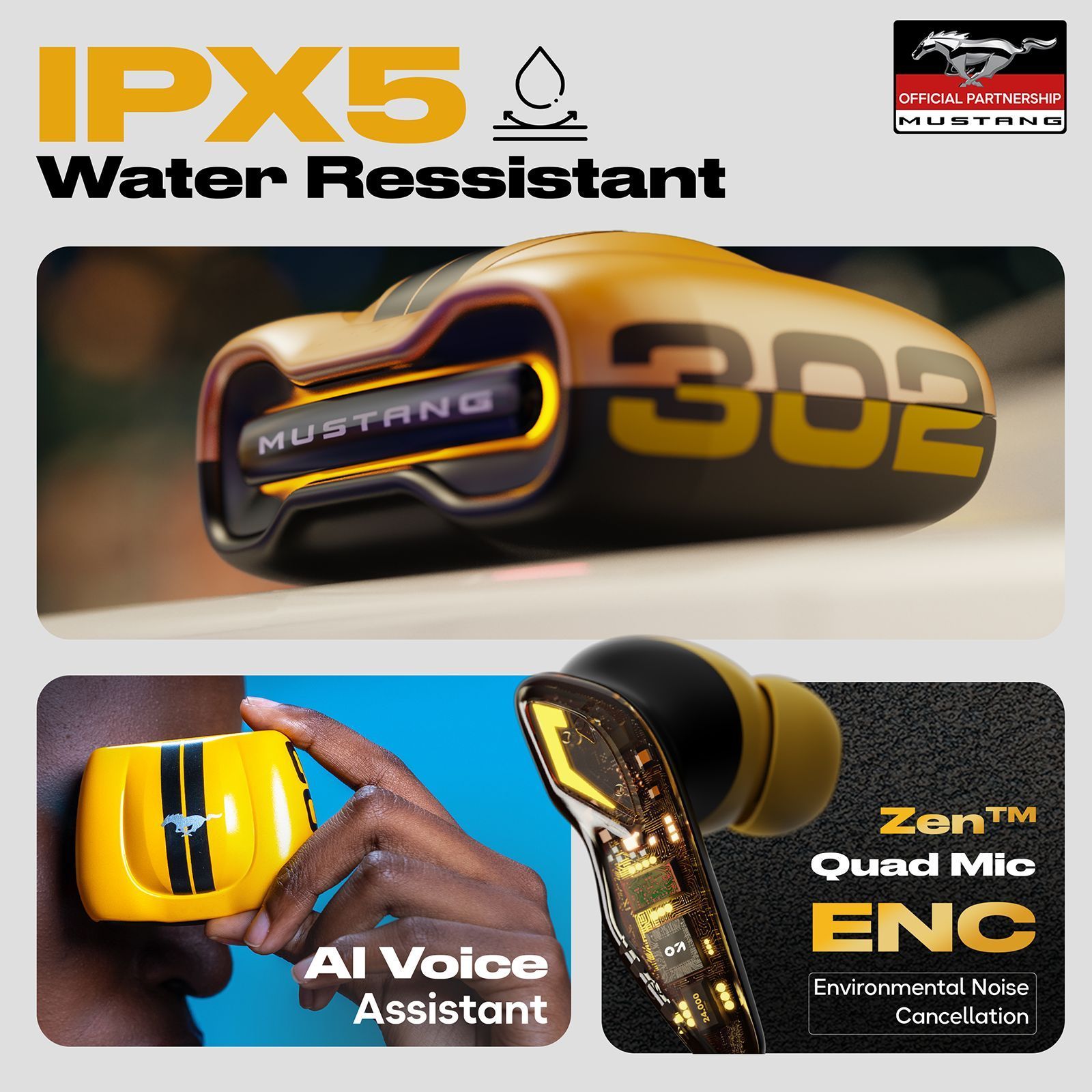 GOBOULT Mustang Torq FGTW196YLW TWS Earbuds with Environmental Noise Cancellation (IPX5 Water Resistant, Fast Charging, Yellow) GOBOULT Mustang Torq FGTW196YLW TWS Earbuds with Environmental Noise Cancellation (IPX5 Water Resistant, Fast Charging, Yellow)_11