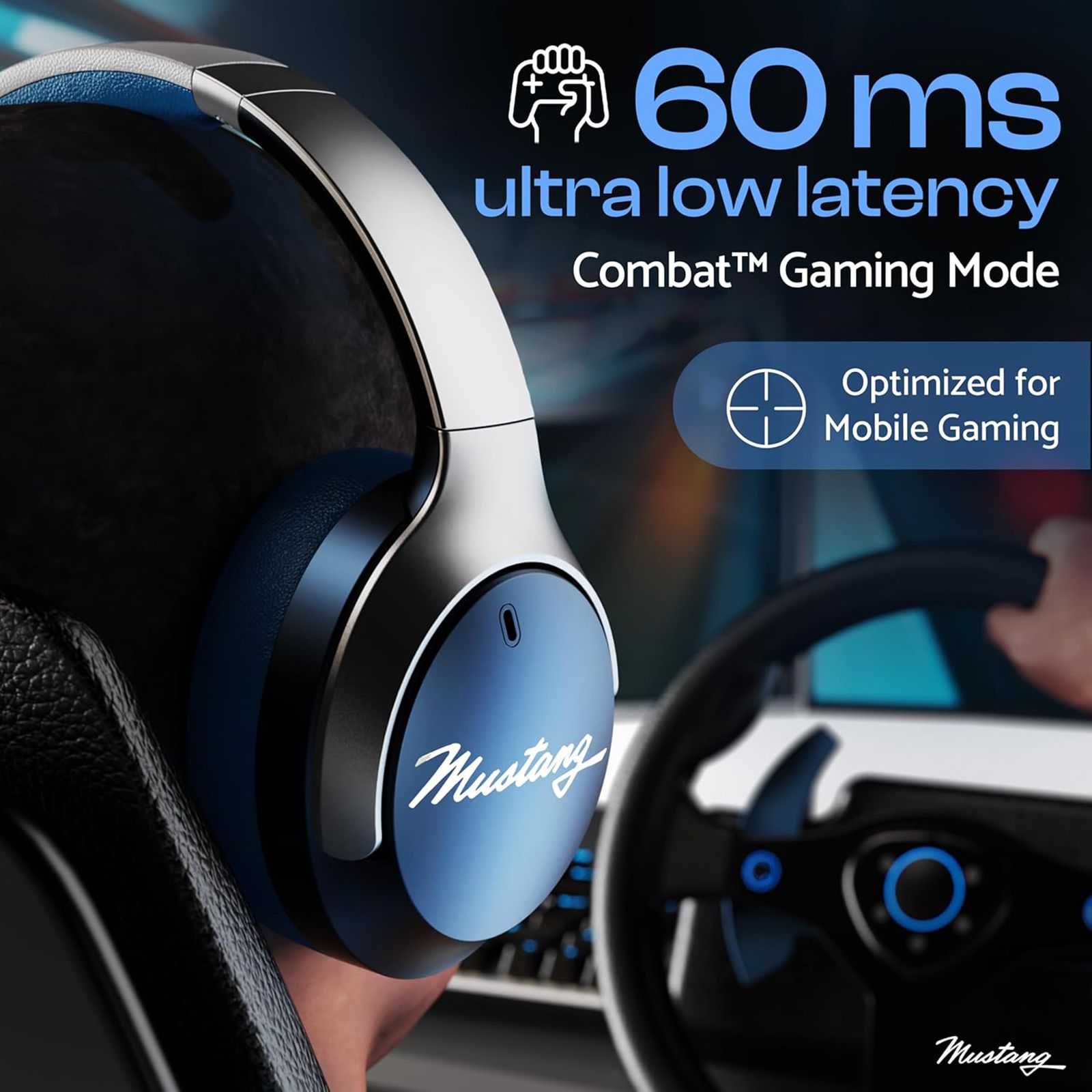 GOBOULT Mustang Q FGHP247QQQ Bluetooth Gaming Headphone with Environmental Noise Cancellation (Boom X Technology, Over Ear, Blue) GOBOULT Mustang Q FGHP247QQQ Bluetooth Gaming Headphone with Environmental Noise Cancellation (Boom X Technology, Over Ear, Blue)_8