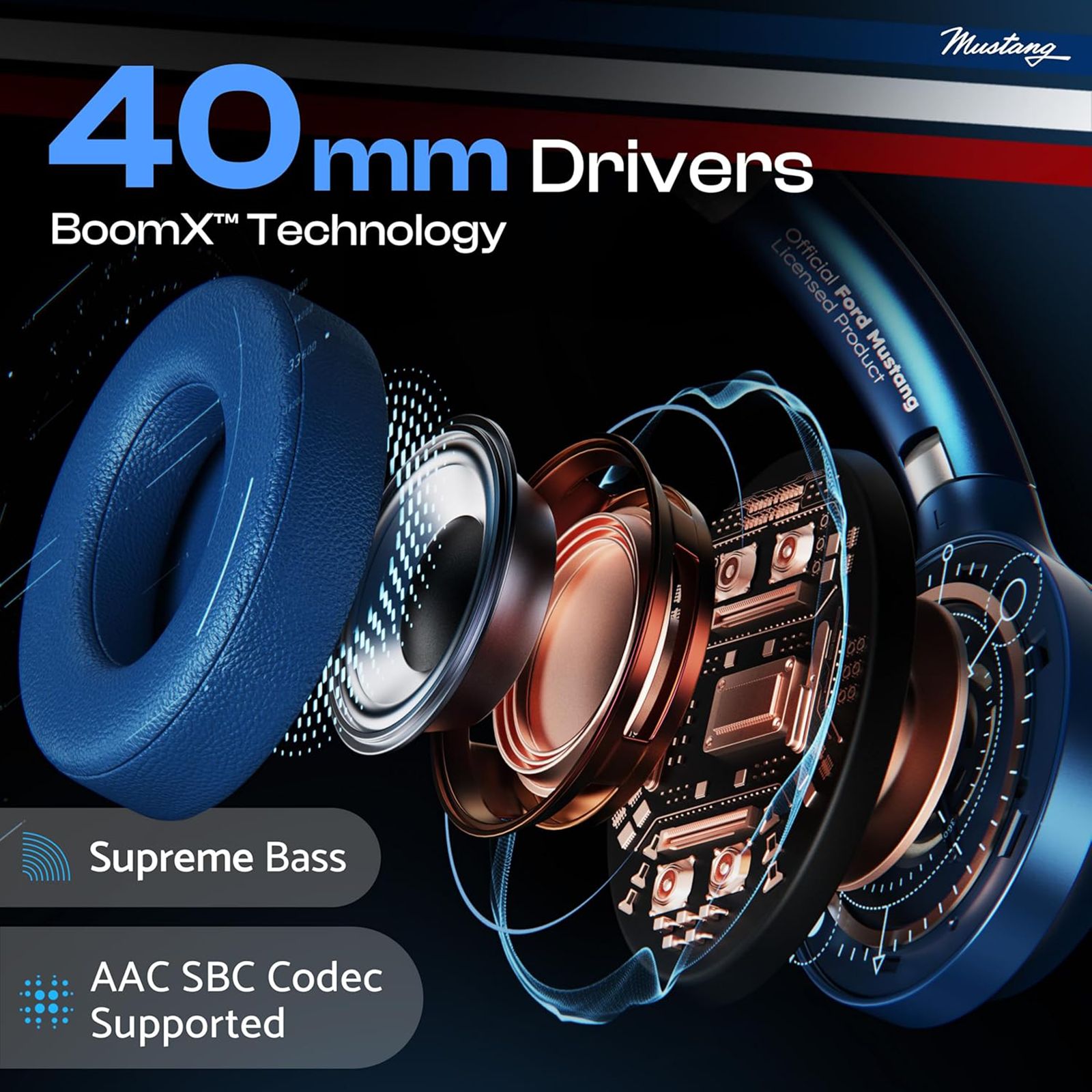 GOBOULT Mustang Q FGHP247QQQ Bluetooth Gaming Headphone with Environmental Noise Cancellation (Boom X Technology, Over Ear, Blue) GOBOULT Mustang Q FGHP247QQQ Bluetooth Gaming Headphone with Environmental Noise Cancellation (Boom X Technology, Over Ear, Blue)_6