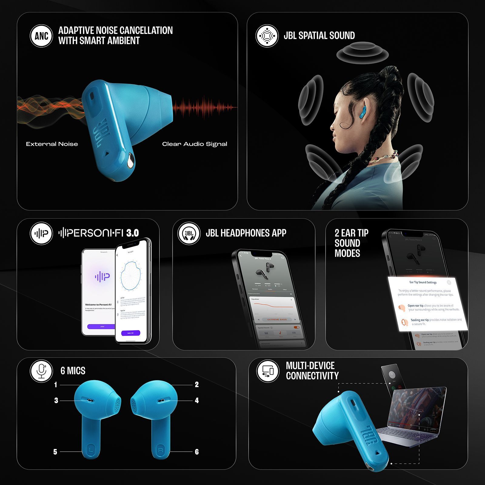 JBL Tune Flex 2 JBLTFLEX2TQE TWS Earbuds with Adaptive Noise Cancellation (IP54 Dust and Water Resistant, Ambient Aware, Turquoise) JBL Tune Flex 2 JBLTFLEX2TQE TWS Earbuds with Adaptive Noise Cancellation (IP54 Dust and Water Resistant, Ambient Aware, Turquoise)_12
